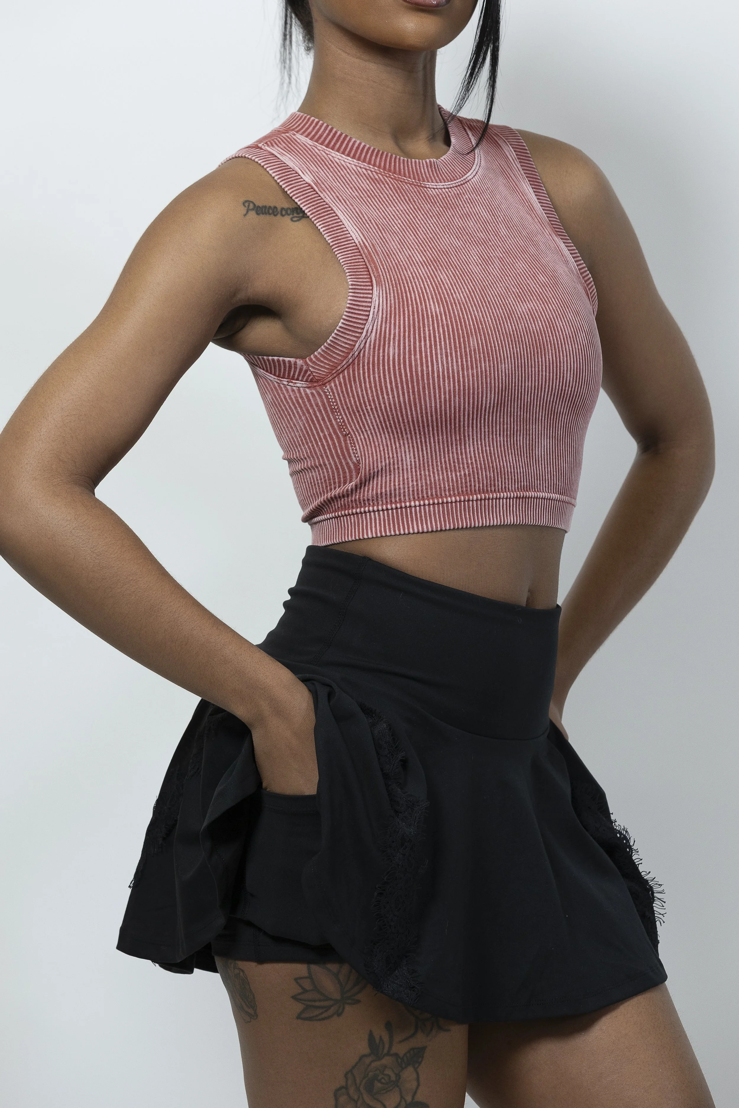 Ribbed Long Crop Top-Rust