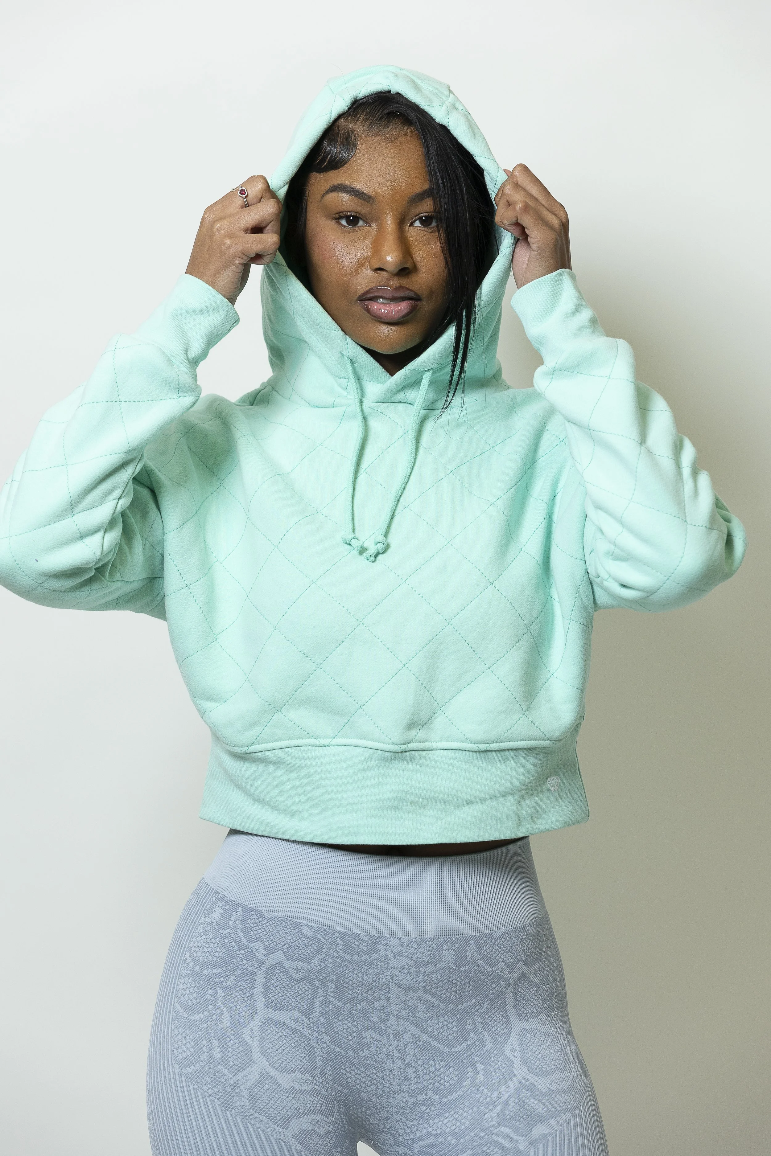 Mint Quilted Crop Hoodie