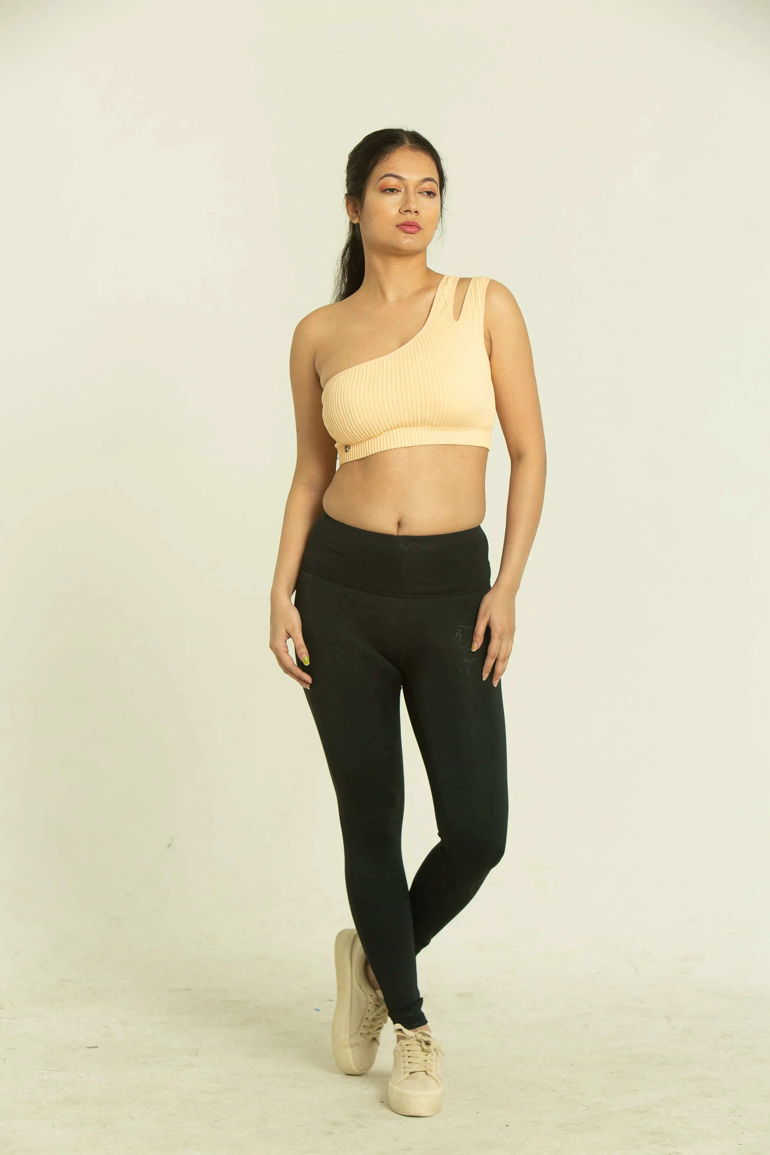Nude double strap one shoulder sports bra_image-02.webp