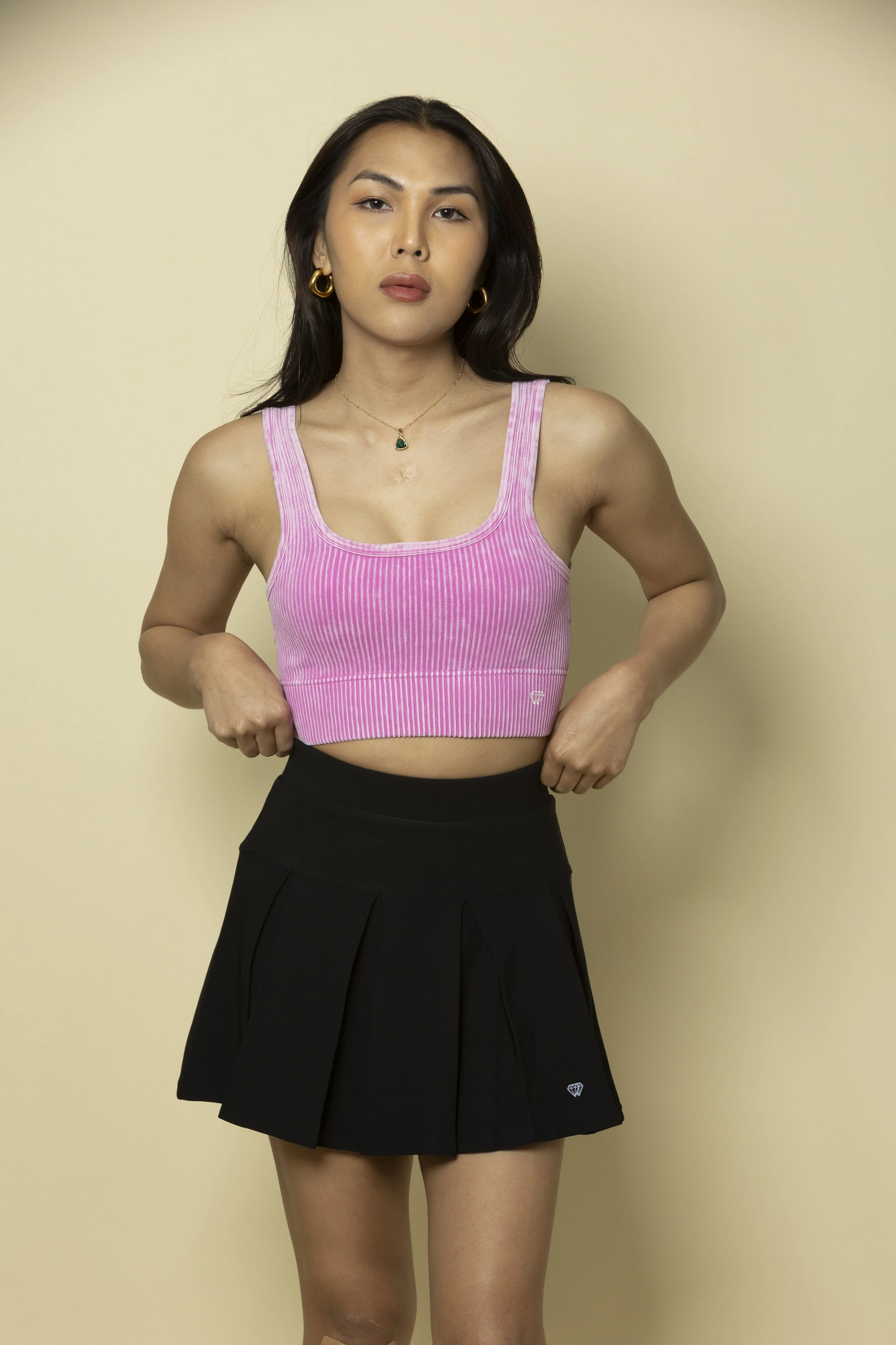 Pink Ribbed Sports Bra