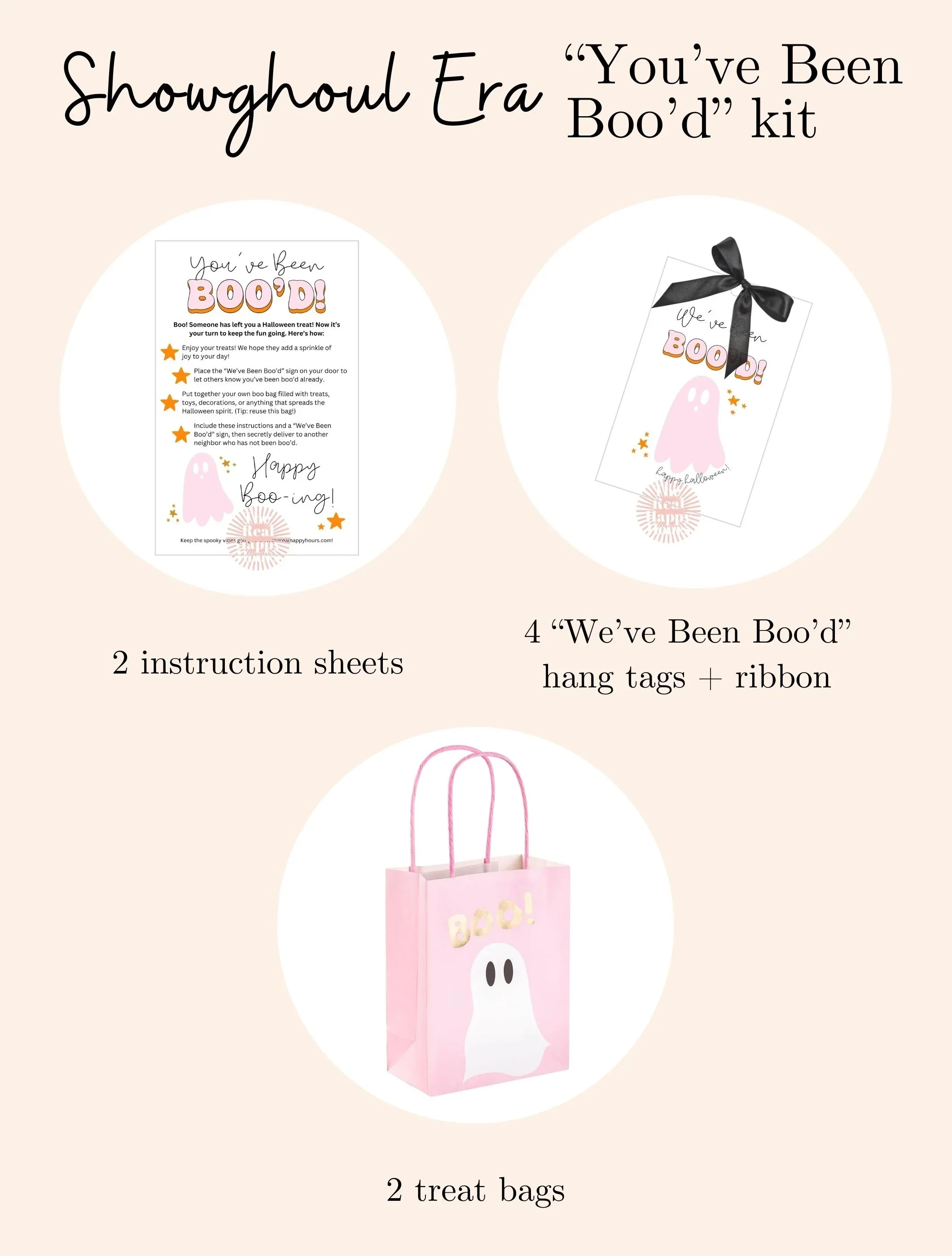 Showghoul Era Taylor Swift inspired Halloween collection “you’ve been boo’d” all-in-one kit with instructions, hang tags, and cute pink ghost bags