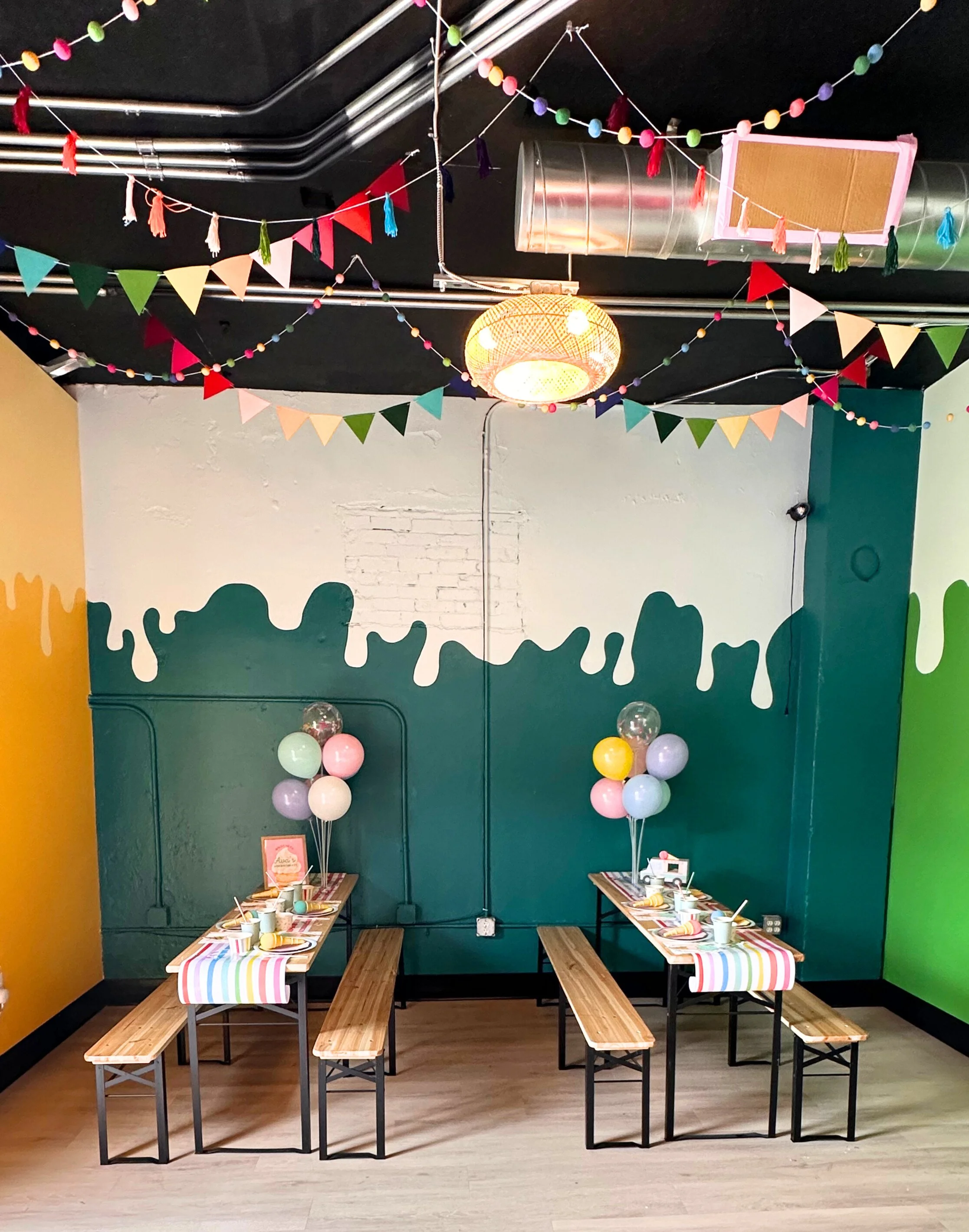 high point creamery denver party room setup with the real happy hours custom ice cream party-in-a-box birthday party supplies and decorations