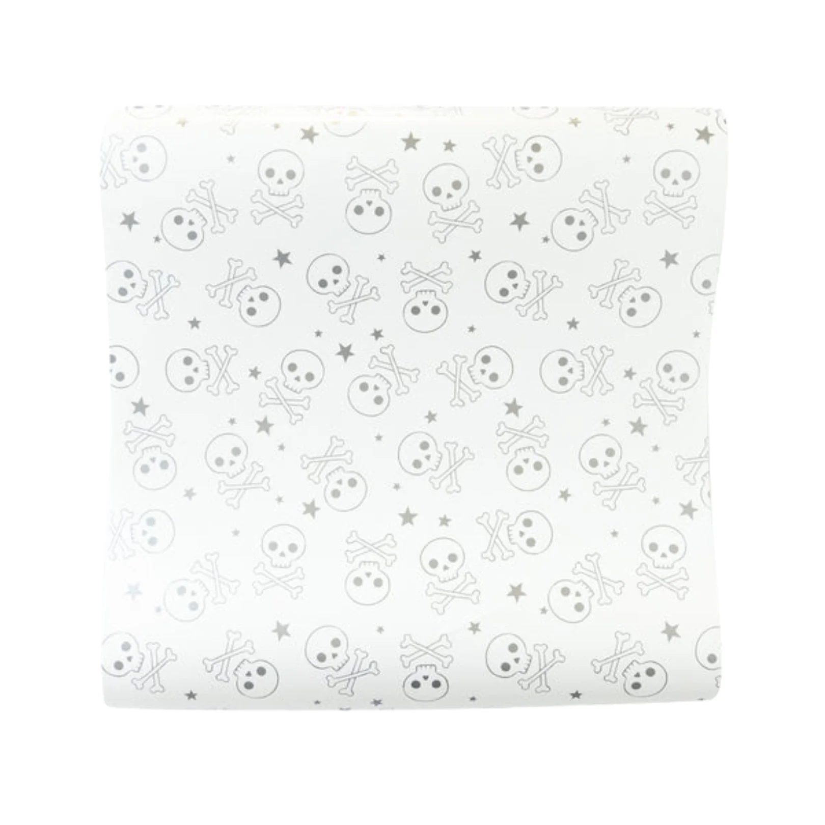 Showghoul Era Halloween decor box_ long white with silver foil cute skulls paper table runner.jpg