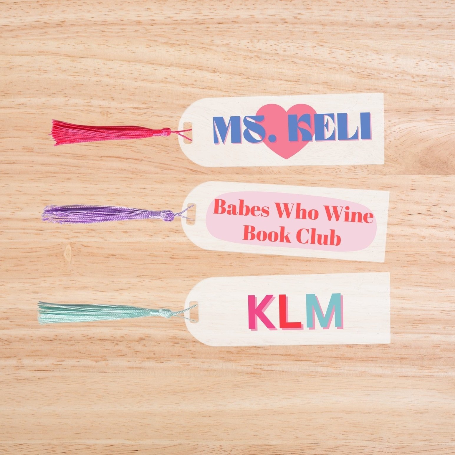 custom bookmarks bright modern cute initials book club name quotes gifts for friends moms teachers hostesses women grandma book lovers