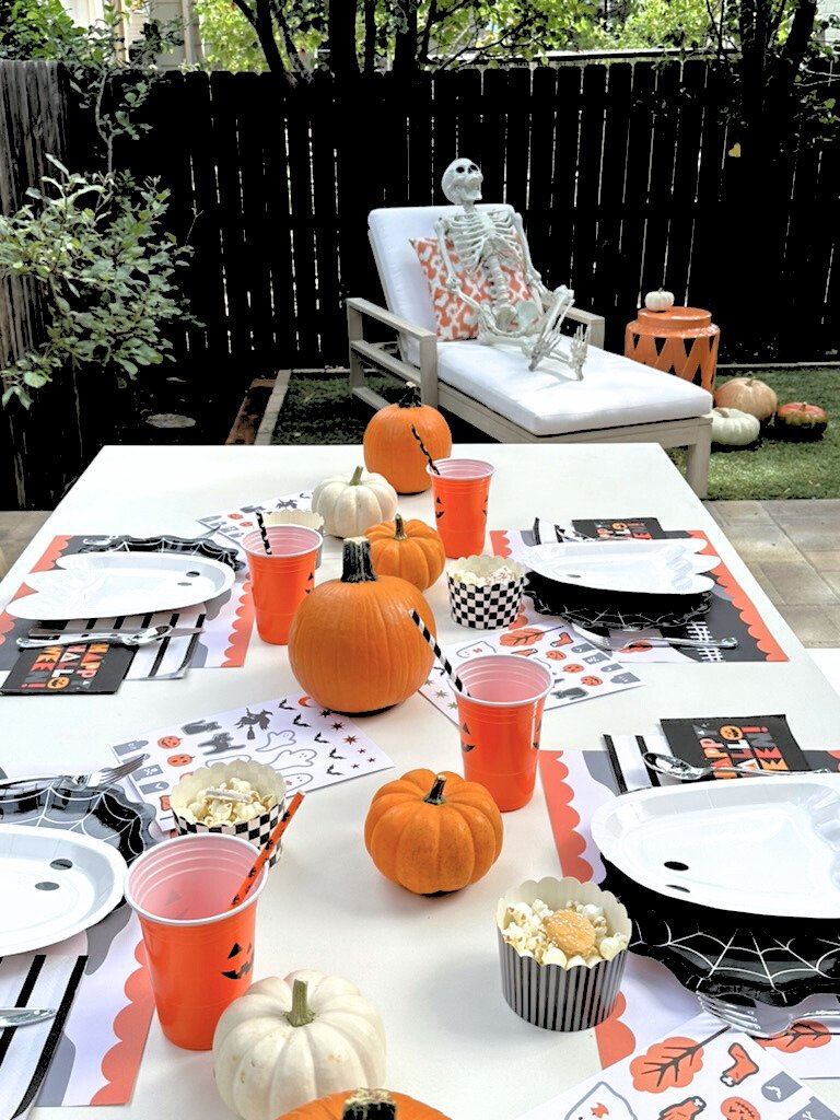 classic boo halloween tableware orange black white ghost pumpkin spiderweb stripes sticker placemats