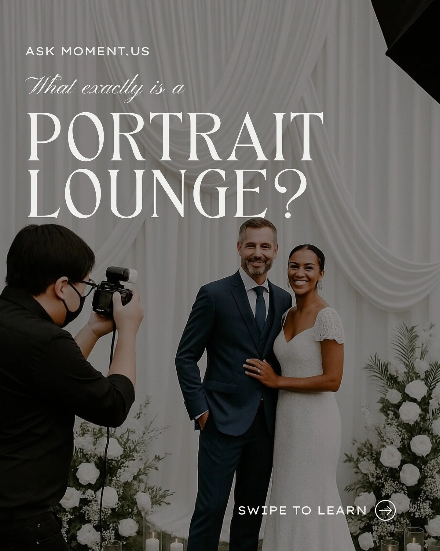 The Portrait Lounge is not a photo booth—it’s a curated, studio-style experience that makes every guest feel unforgettable. With professional lighting, guided direction, and an editorial atmosphere, it transforms your celebration into a s