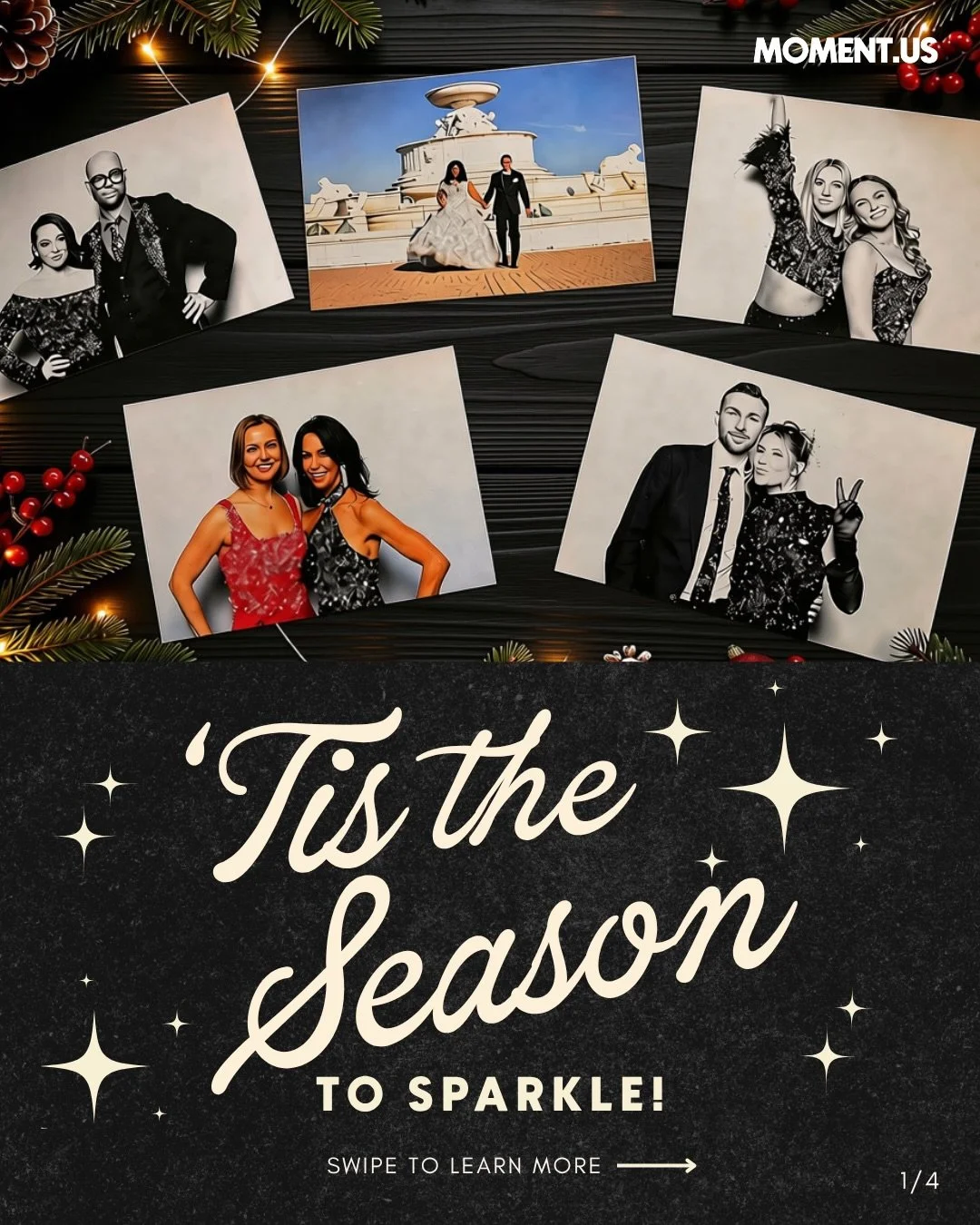 Your holiday party deserves better than a blurry phone pic in bad lighting.

It&rsquo;s September &mdash; the good December dates are already going. Our Sparkle Stations run alongside our print booths, so every guest walks out with a keepsake that lo