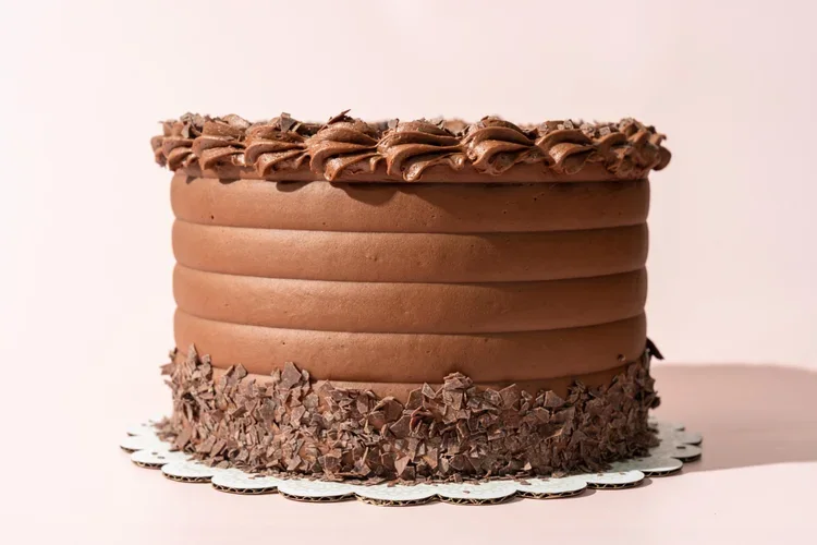 Frost & Flourish chocolate wedding cake in Arlington VA