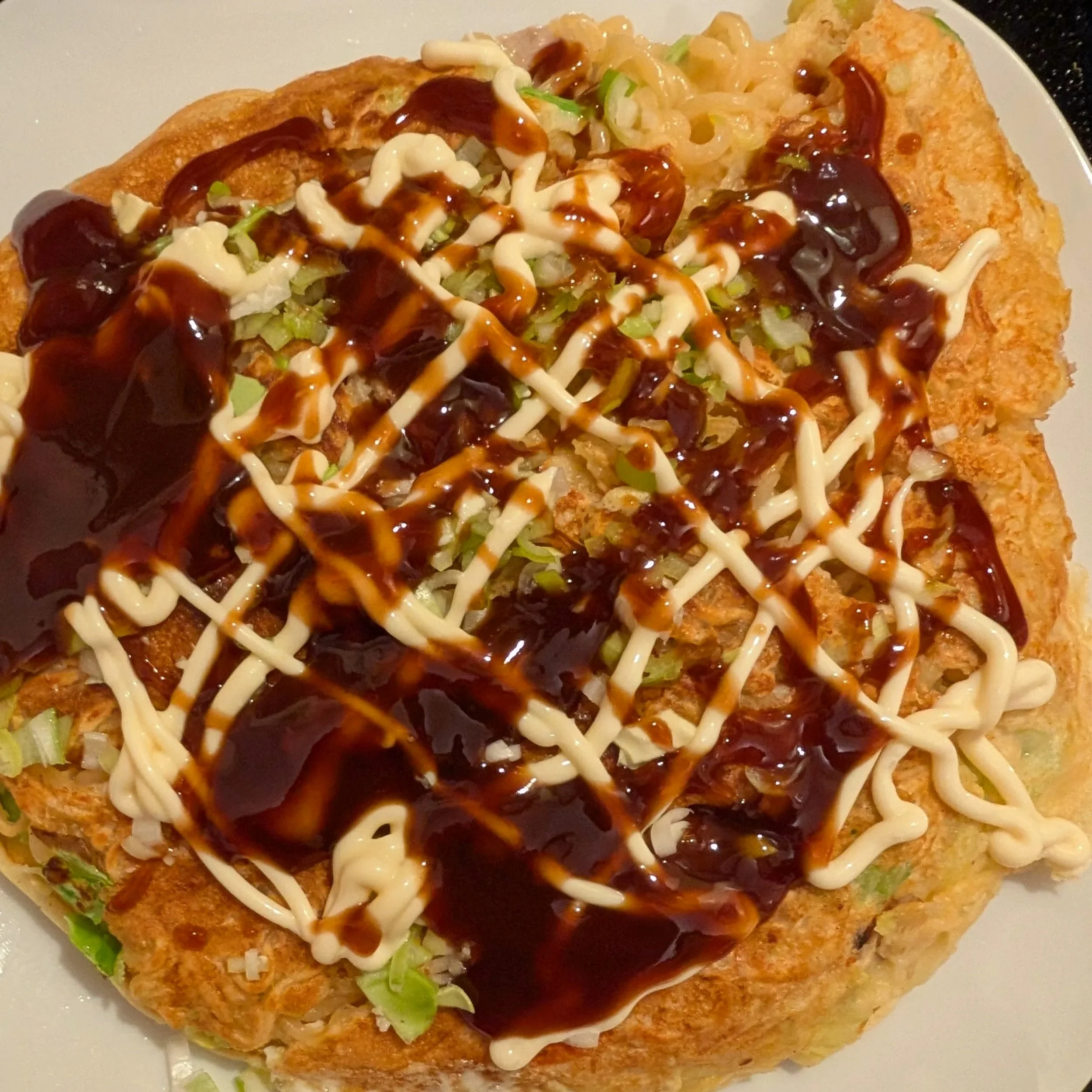 The finished okonomiyaki, ready to eat