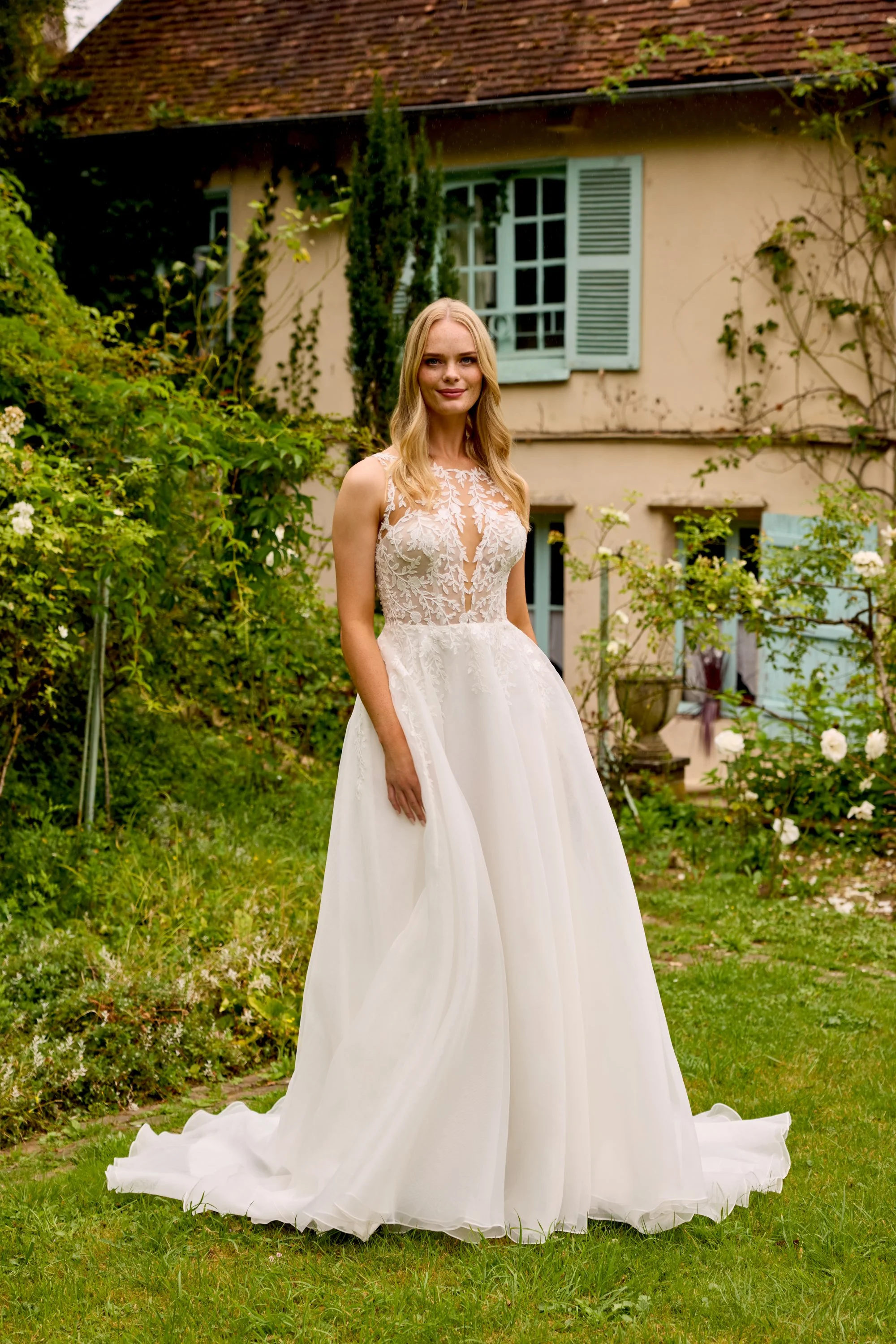 20048: A-Line Gown with Sabrina Neckline and Plunging Under Bodice