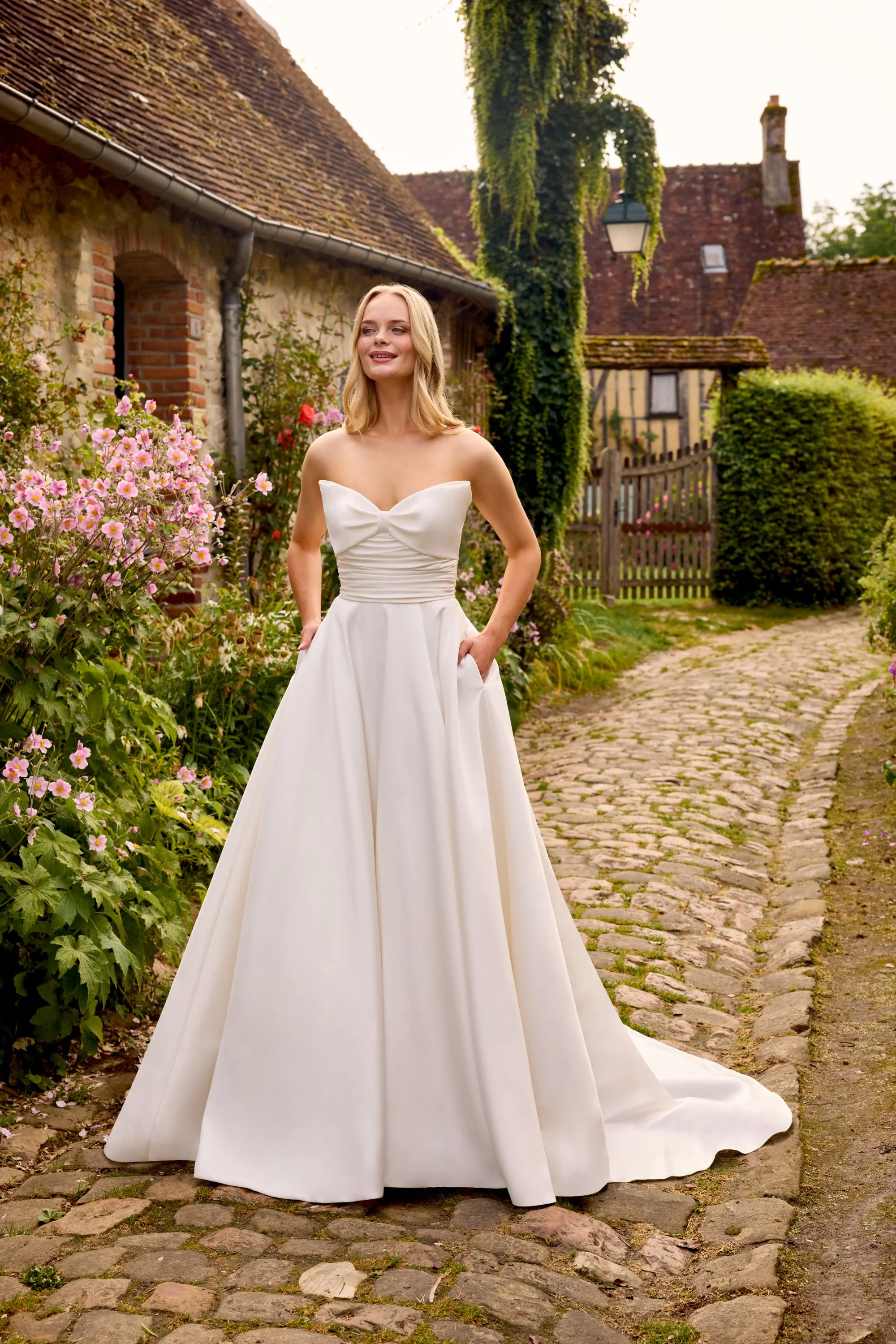 20040: Mikado Ball Gown with Oversized Bow Detail at Front Neckline