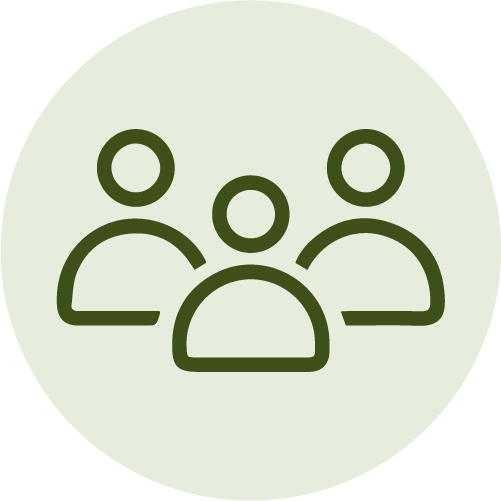 Icon of three people, representing a group or team.
