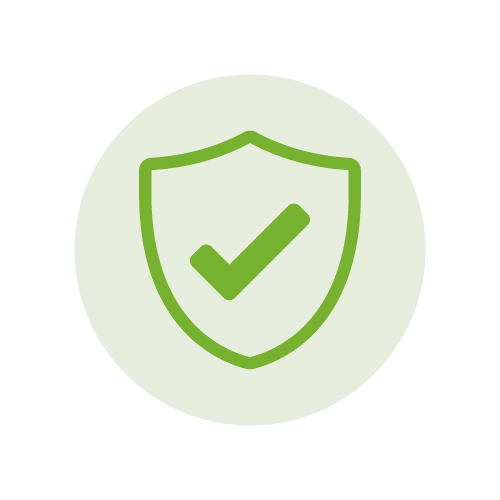 Green shield with a checkmark in the center, symbolizing security or approval.