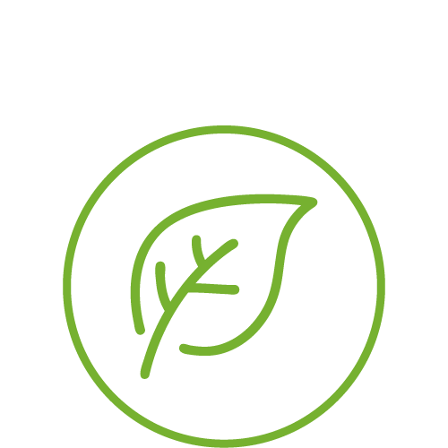 Green leaf icon inside a circle on a black background