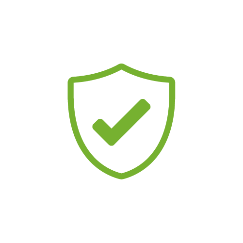 A green shield with a checkmark inside.