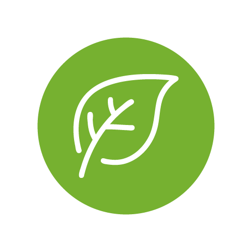 Green circular icon with a white leaf outline.