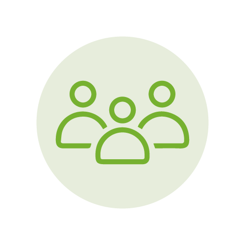 Icon of three green people representing a group or team on a light background.