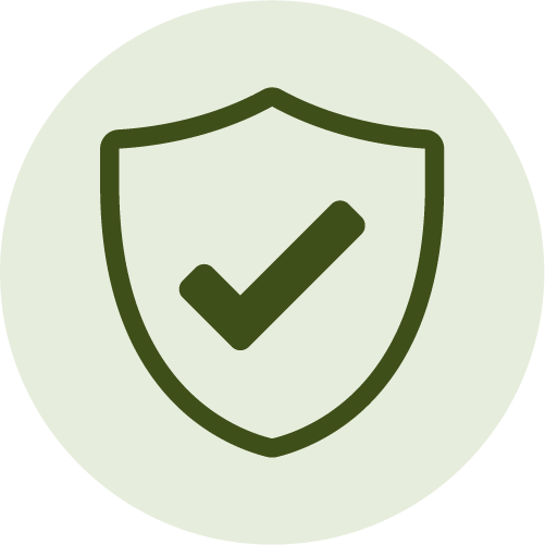 Shield icon with a checkmark inside, representing security or protection.