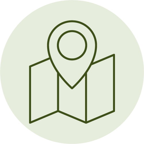 Icon of a location pin over a folded map, representing navigation or directions
