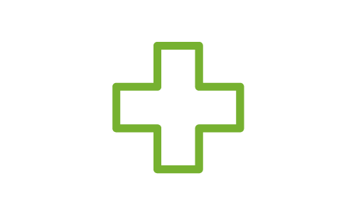 A green medical cross icon with a black background