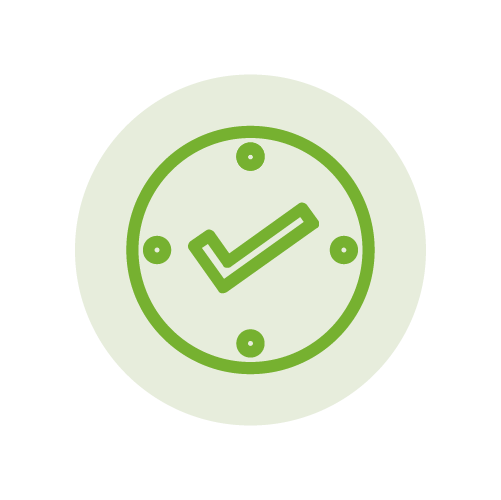 Green clock with a check mark inside