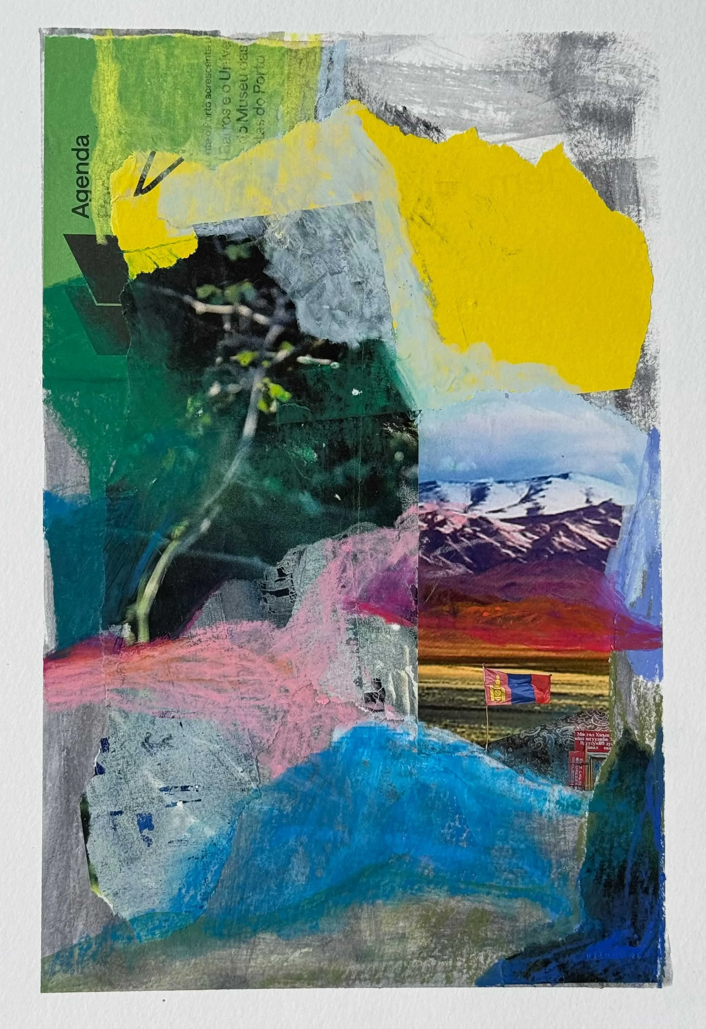 Origin | 21x30cm | 2025 | Acrylic, collage and watersoluble pastels on paper 
