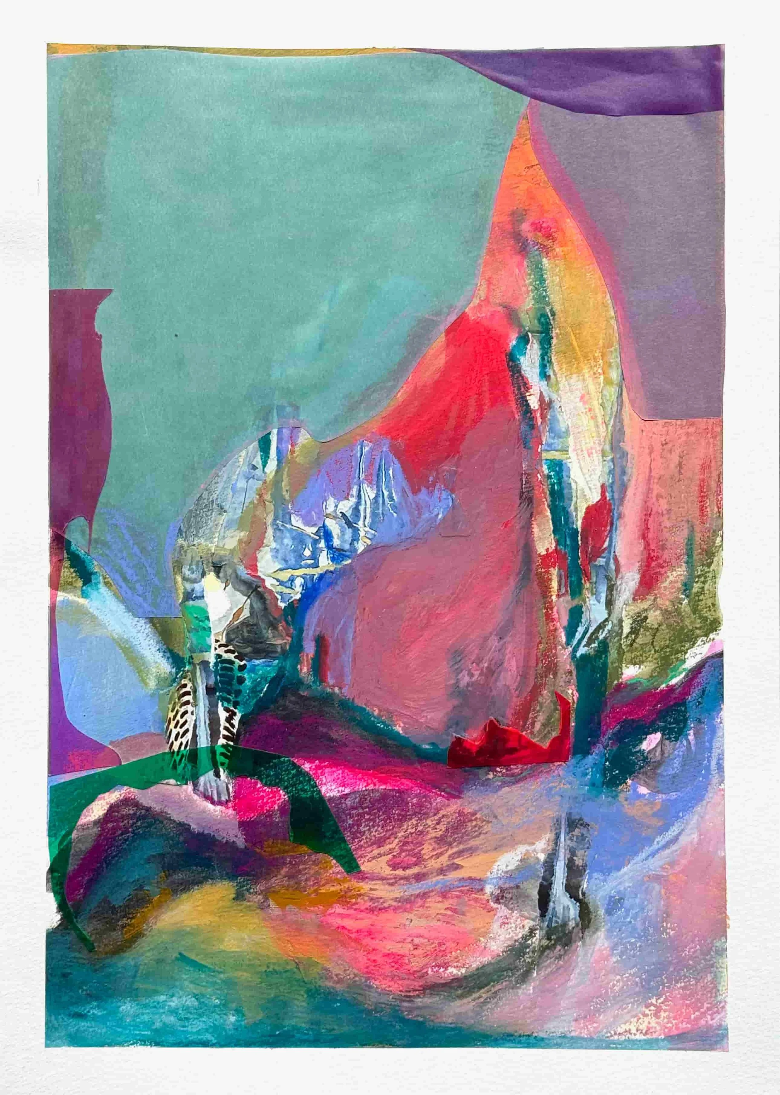 Poisoned Paradise | 30x42cm | 2025 | Acrylic, collage and watersoluble pastels on paper 