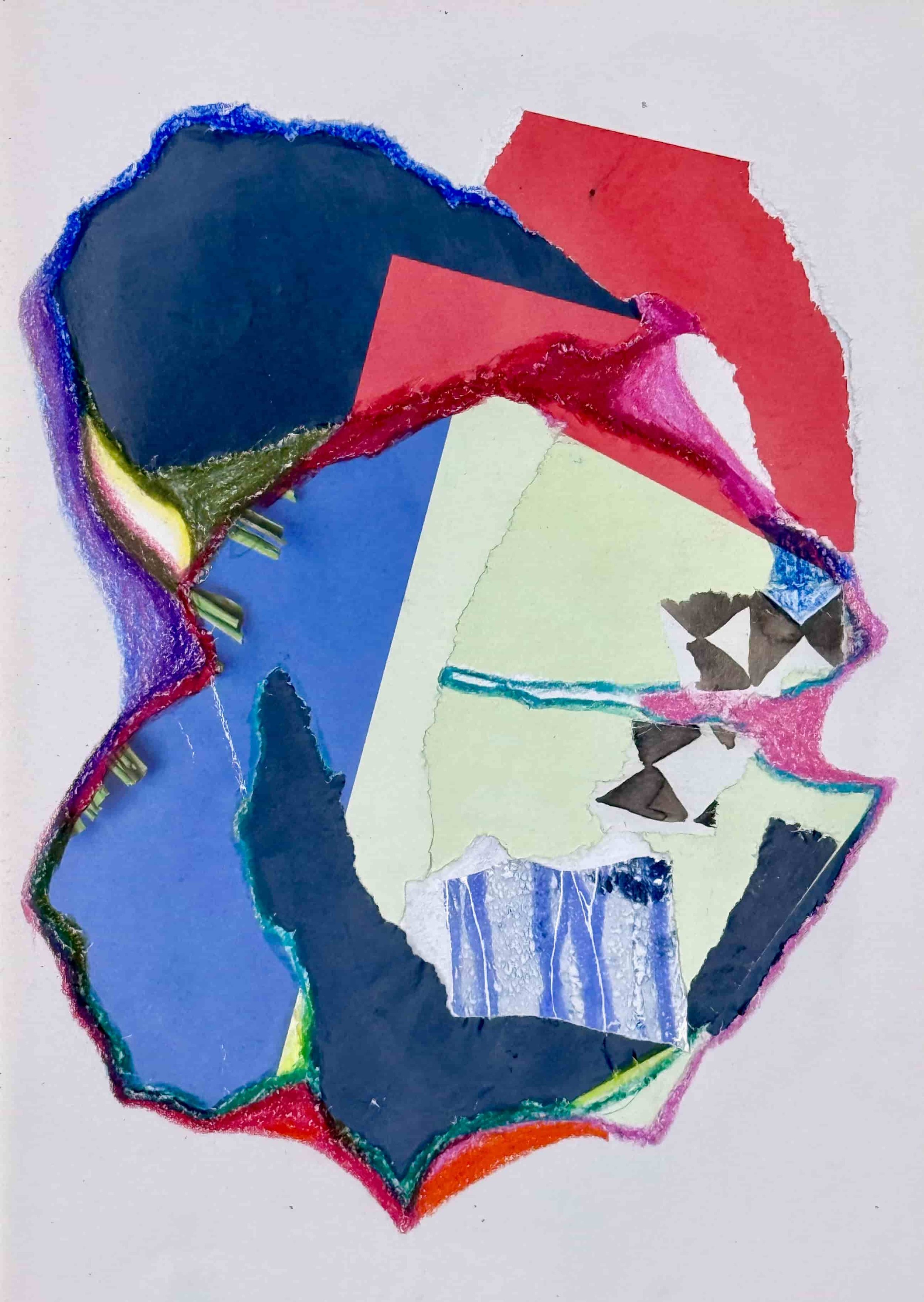 Next to each other | 15x20cm | 2025 | Collage and watersoluble pastels on paper 