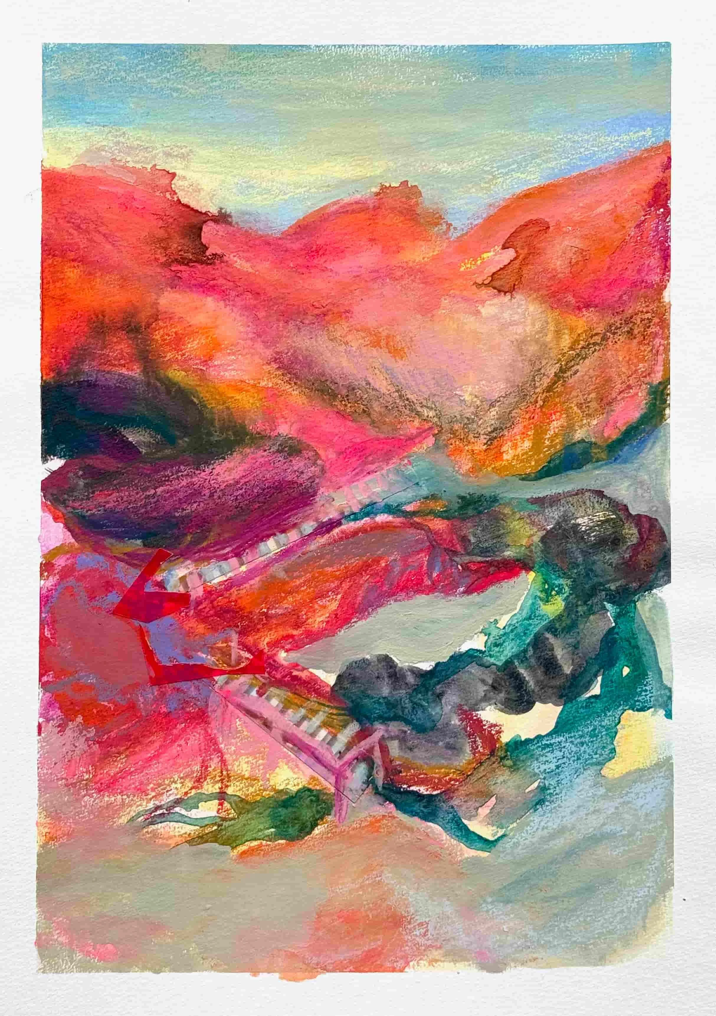 Vivid movement | 20x42cm | 2025 | Acrylic, collage and watersoluble pastels on paper