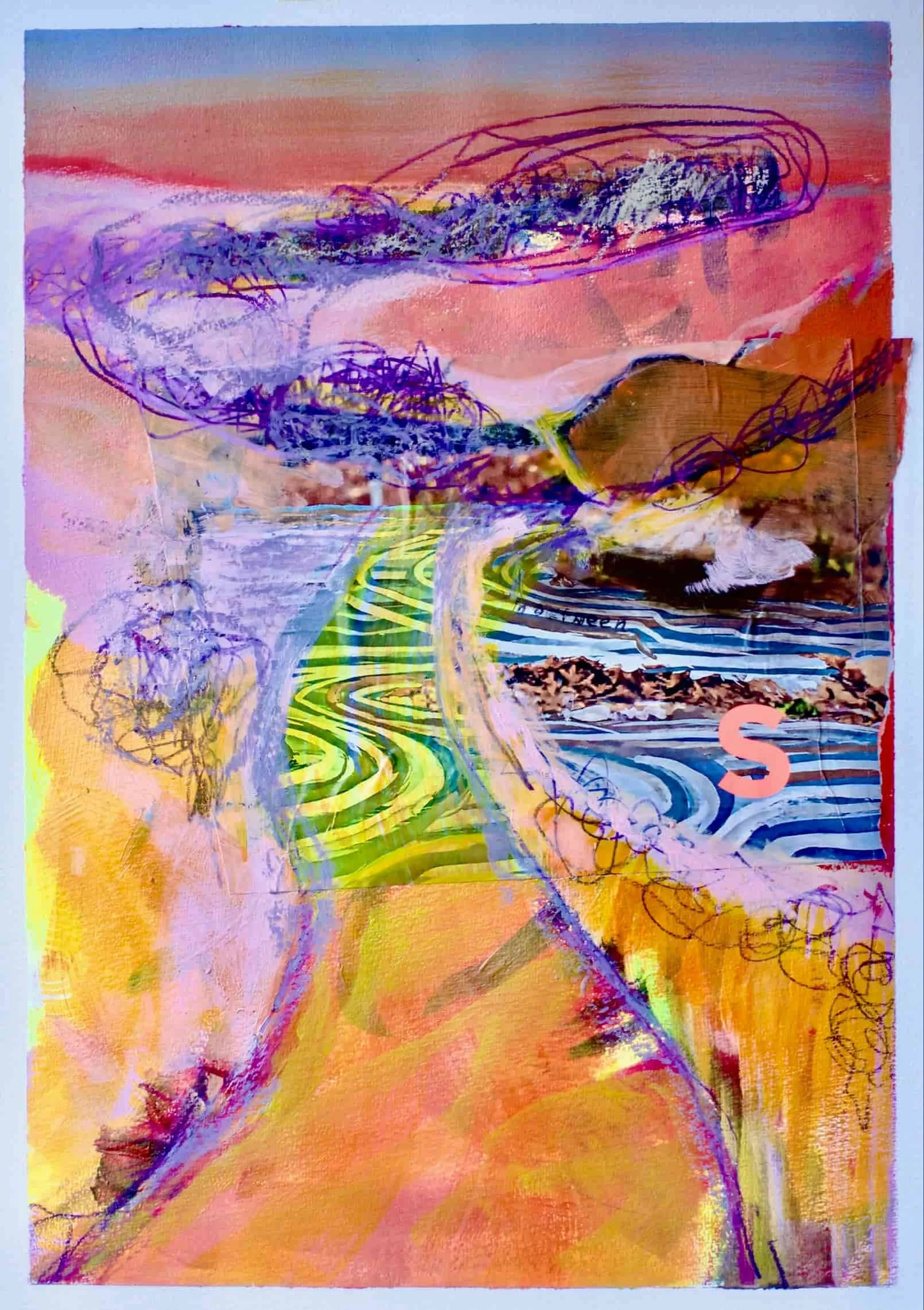 Walking & Thinking | 34x48 cm | 2020 | Acrylic, collage and watersoluble pastels on paper (private collection)