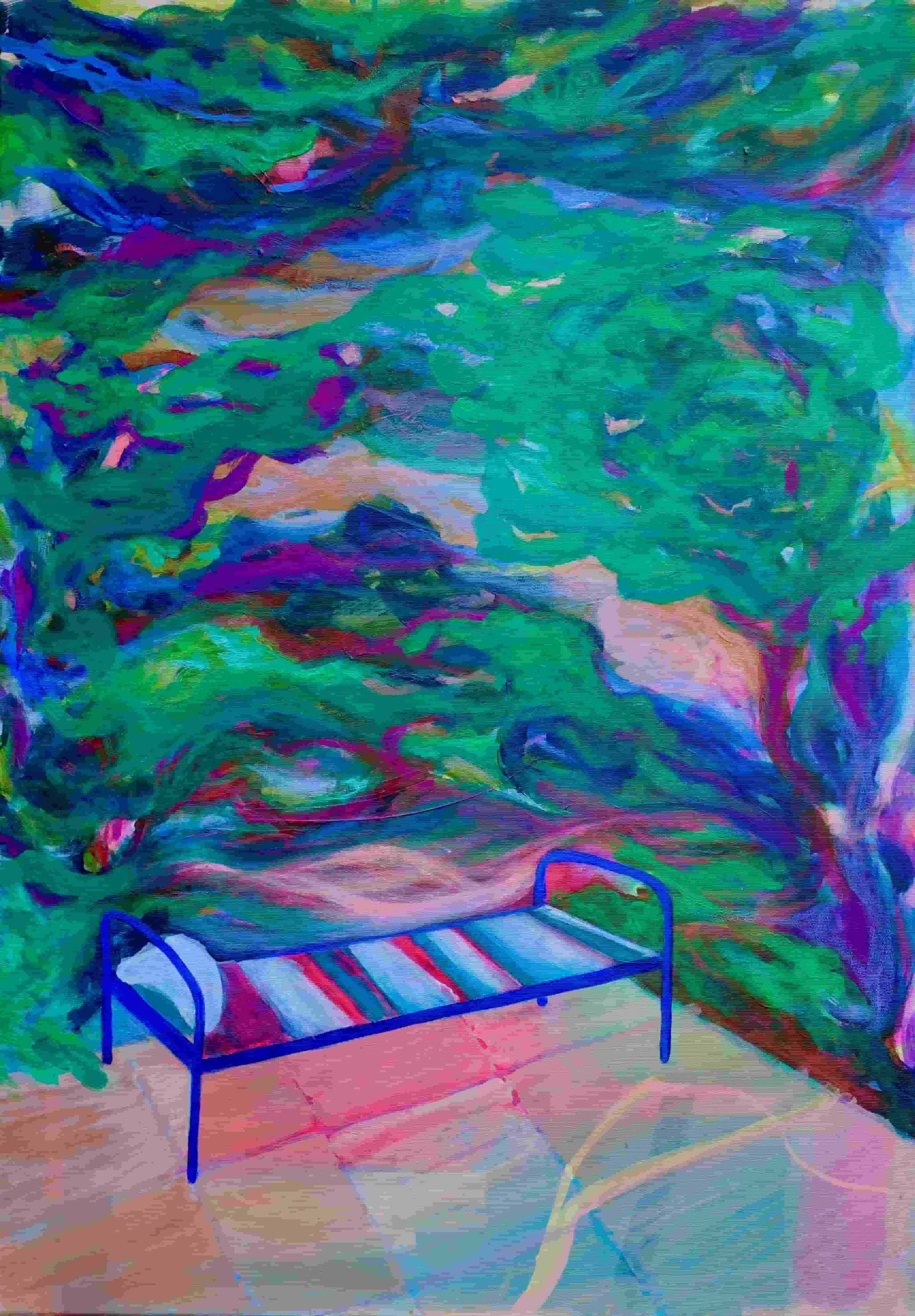 Resting in the wilderness of life | 70x100 cm | 2024 | Acrylic and watersoluble pastels on canvas