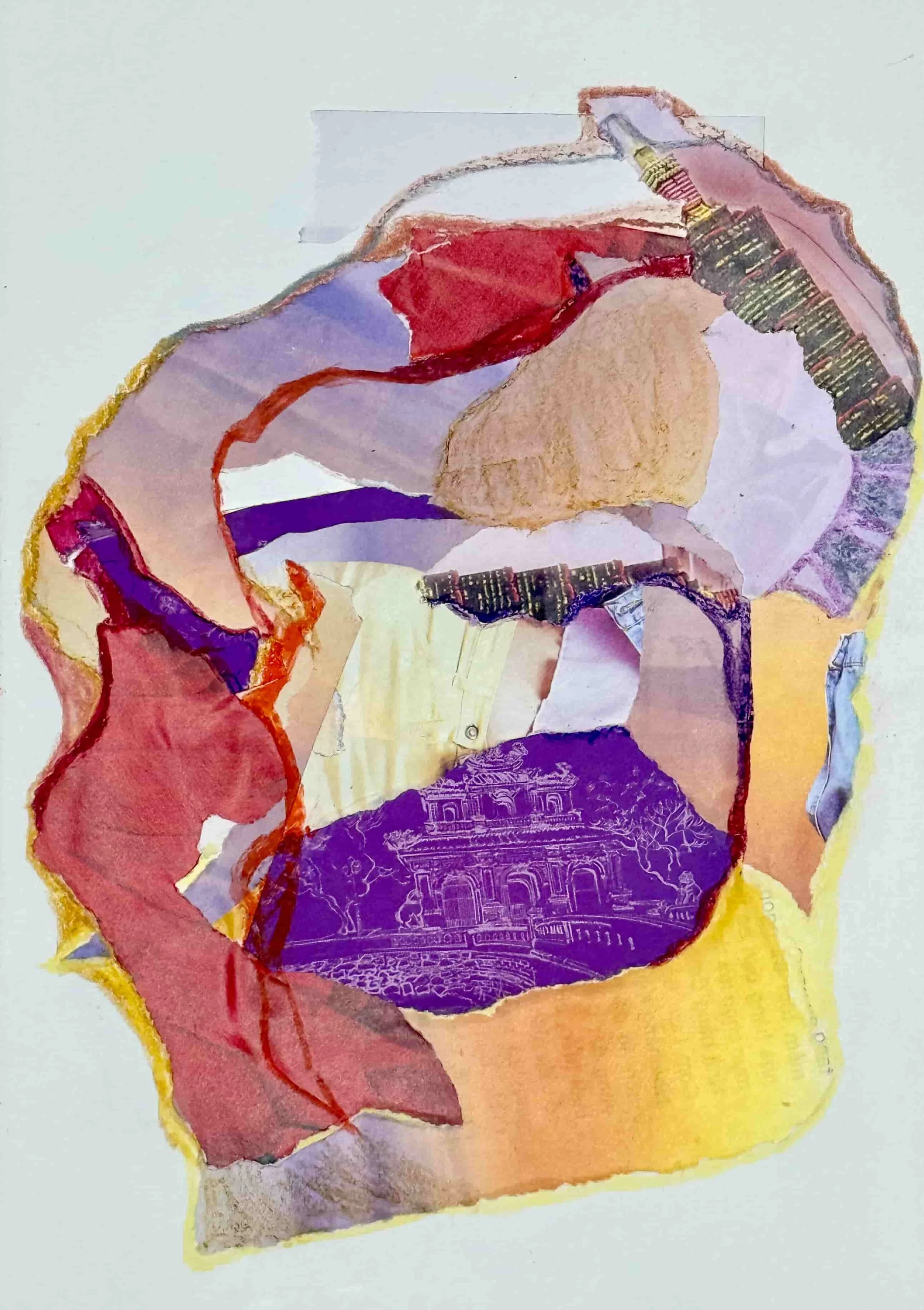 Inspo City | 15x20cm | 2025 | Collage and watersoluble pastels on paper 