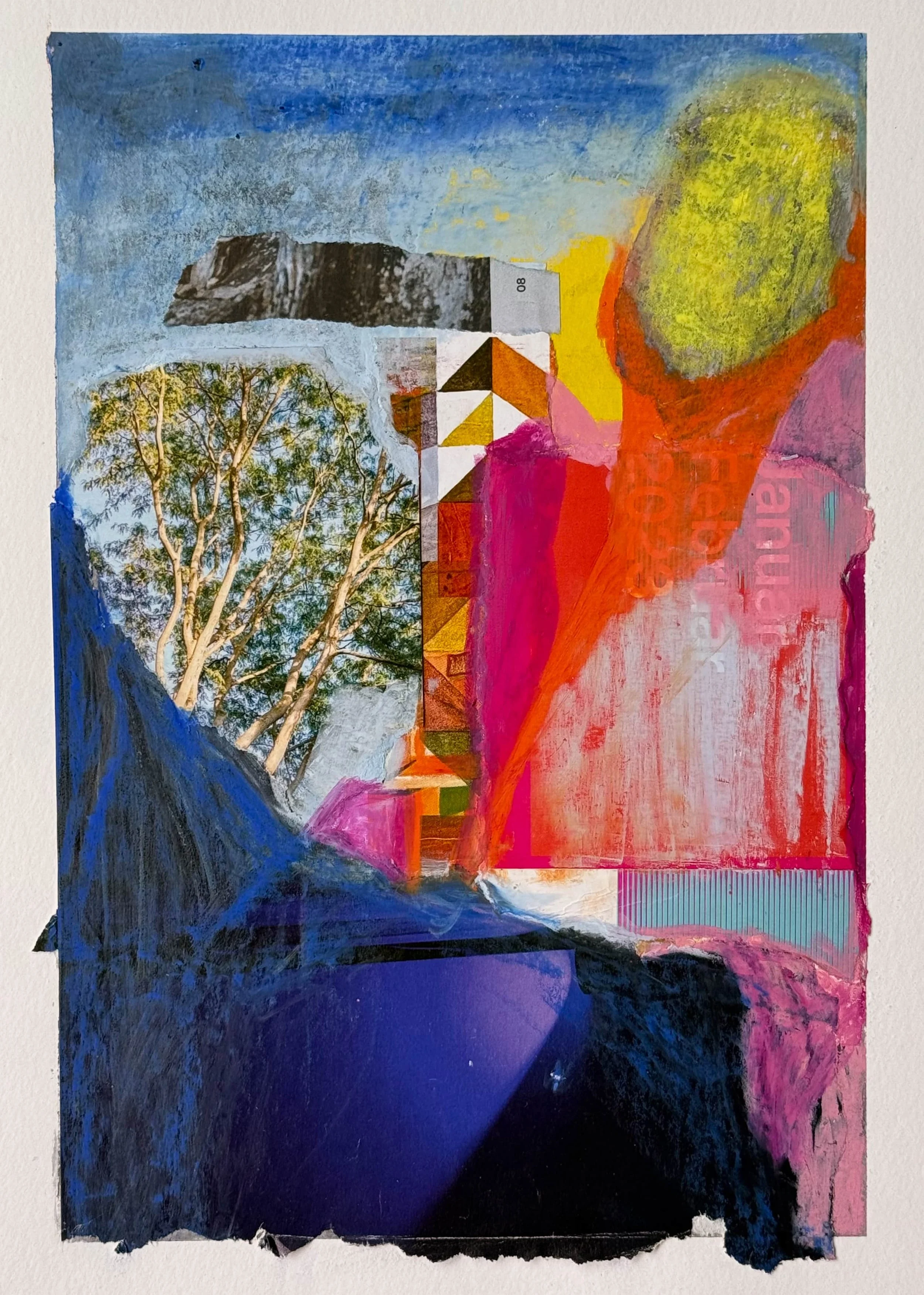 Home | 21x30cm | 2025 | Acrylic, collage and watersoluble pastels on paper 