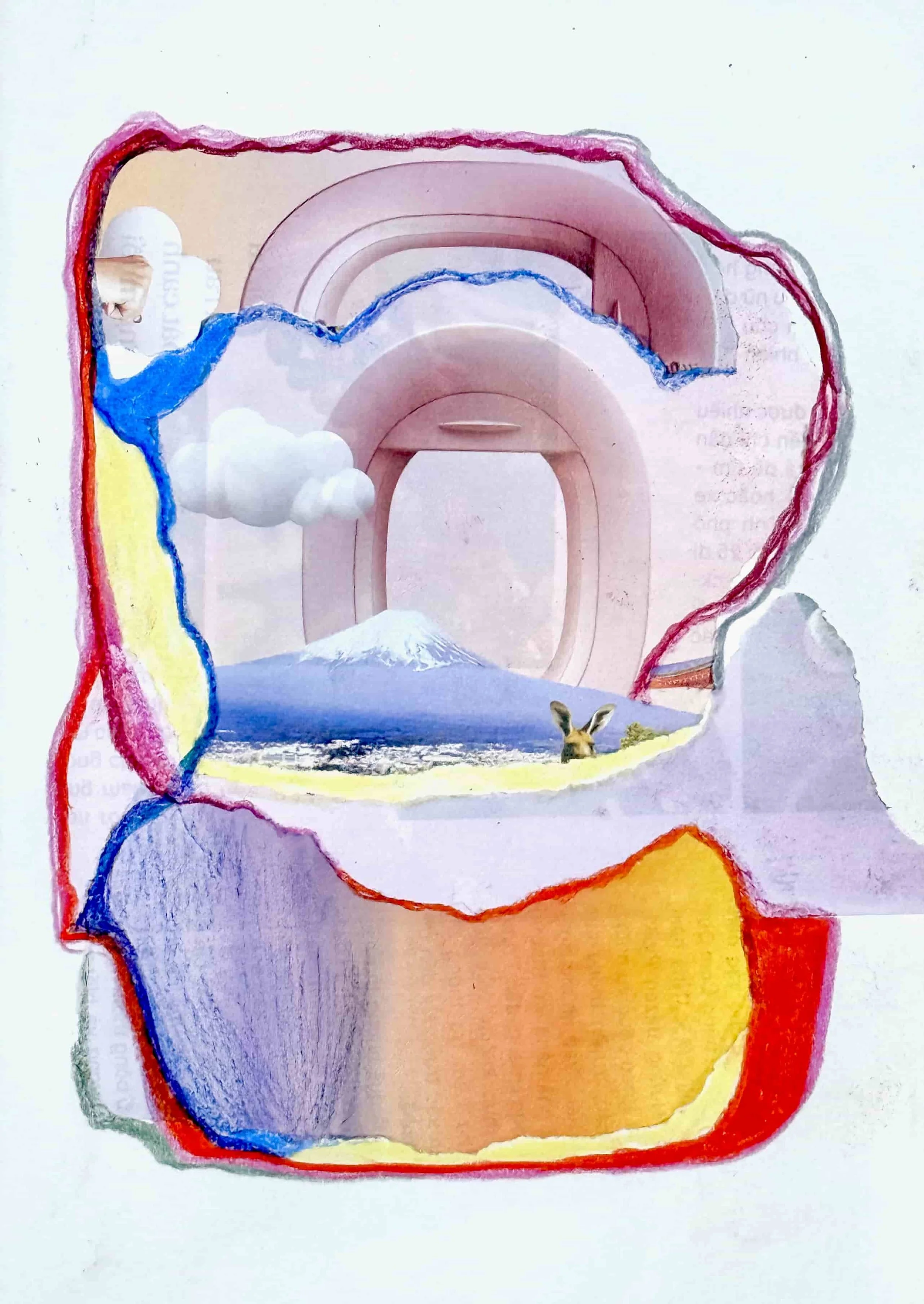 Hopeful journey | 15x20cm | 2025 | Collage and watersoluble pastels on paper 