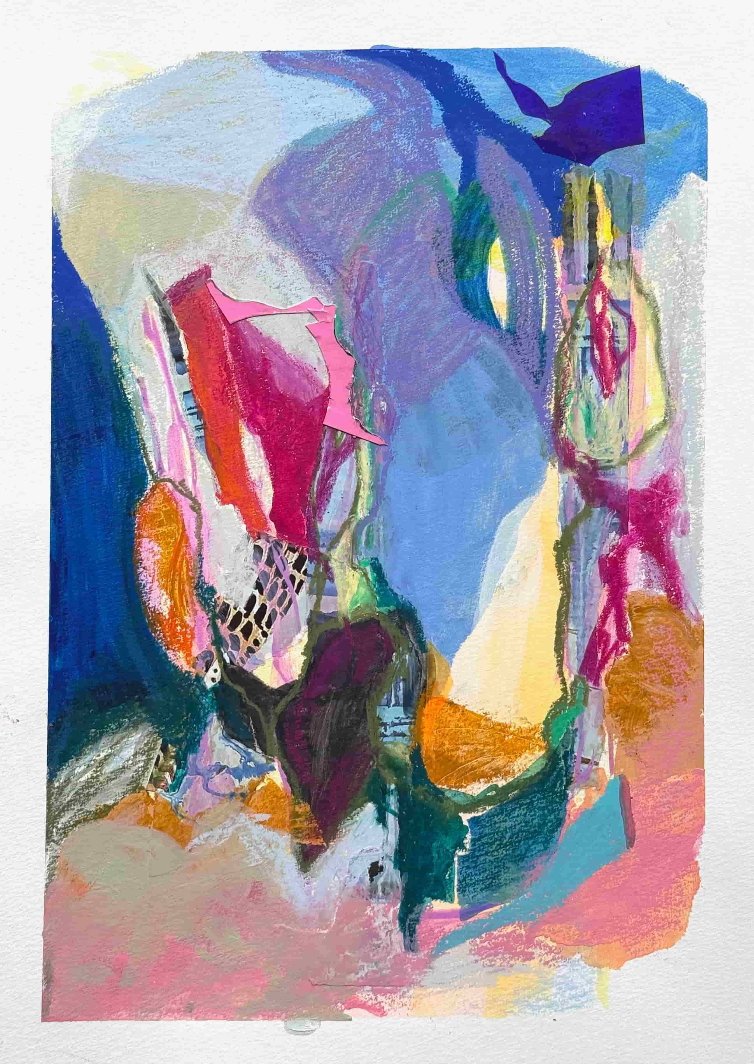 Lure of the Hollow Garden 30x42cm | 2025 | Acrylic, collage and watersoluble pastels on paper 