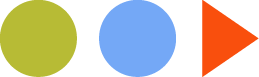 Green circle, blue circle, orange right-pointing triangle
