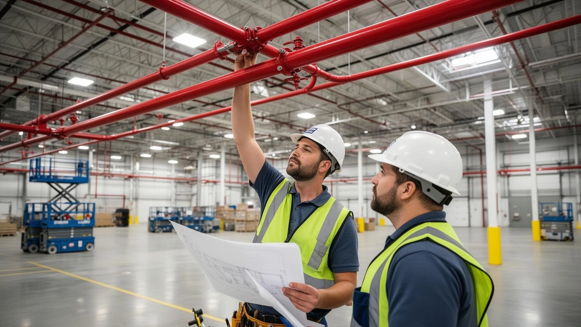Commercial fire sprinkler piping installed in a building as part of fire protection services in Los Angeles, California.