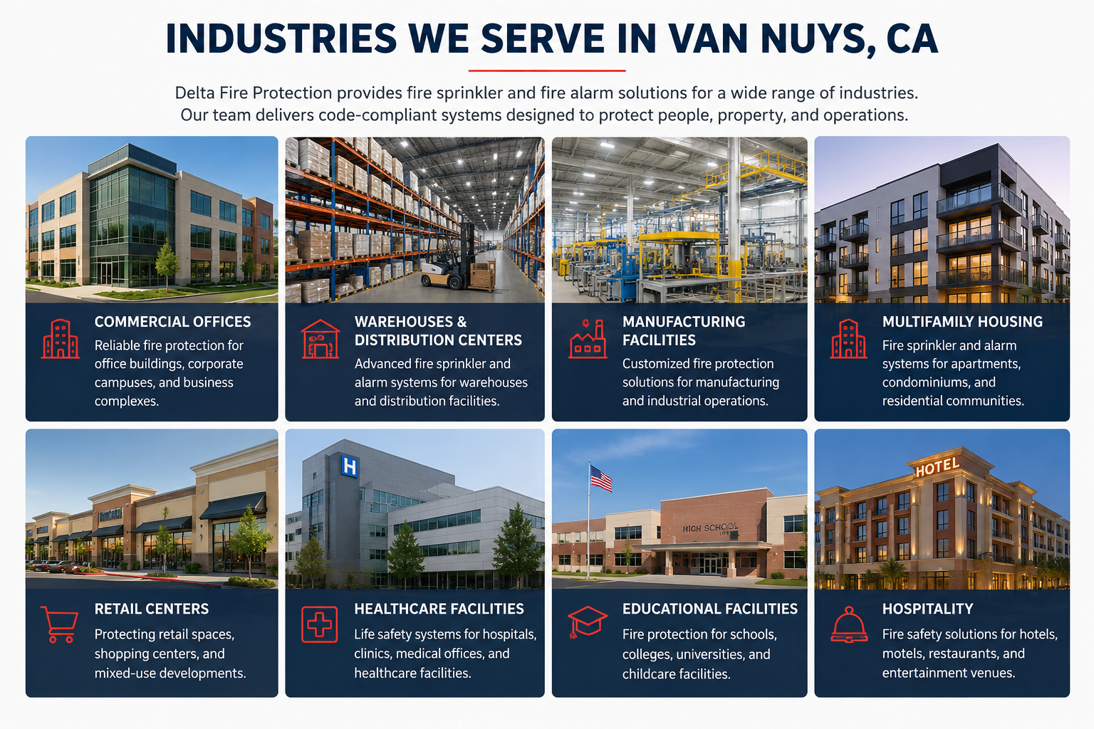 Delta Fire Protection and fire alarm services to various industries in Van Nuys.