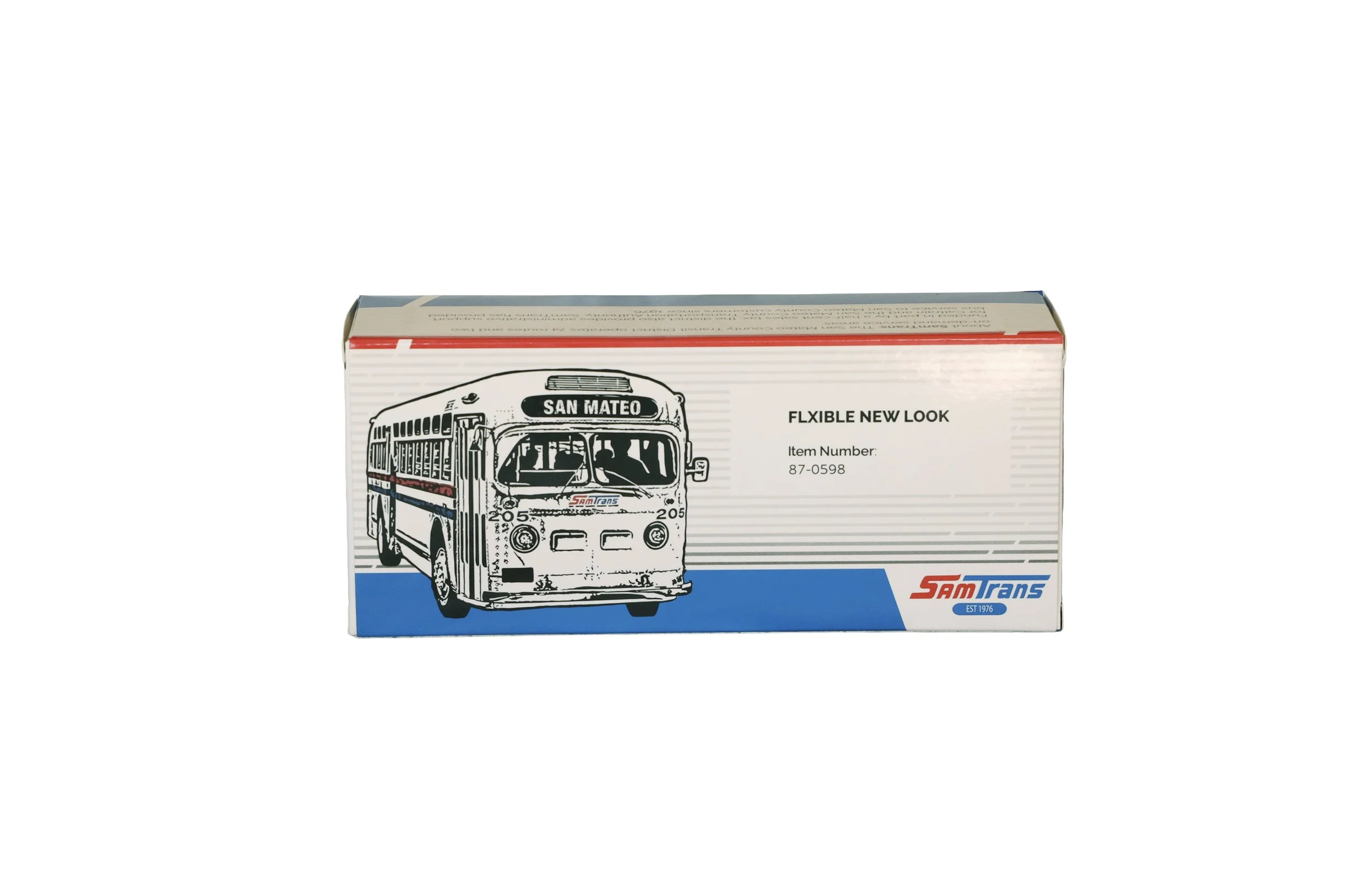 SamTrans Die-Cast Bus Box front view