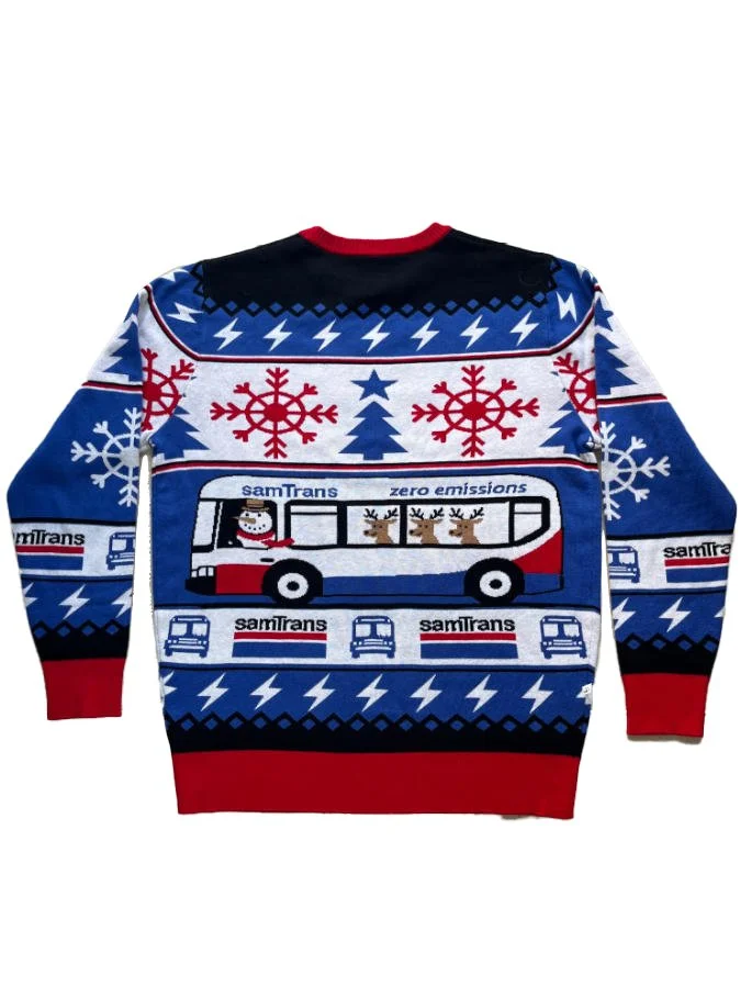 Back side of SamTrans Holiday Sweater 2025