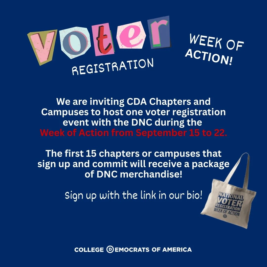Want FREE DNC Merch? Sign up to host a Voter Registration Drive! Learn more and register with the link in our bio.