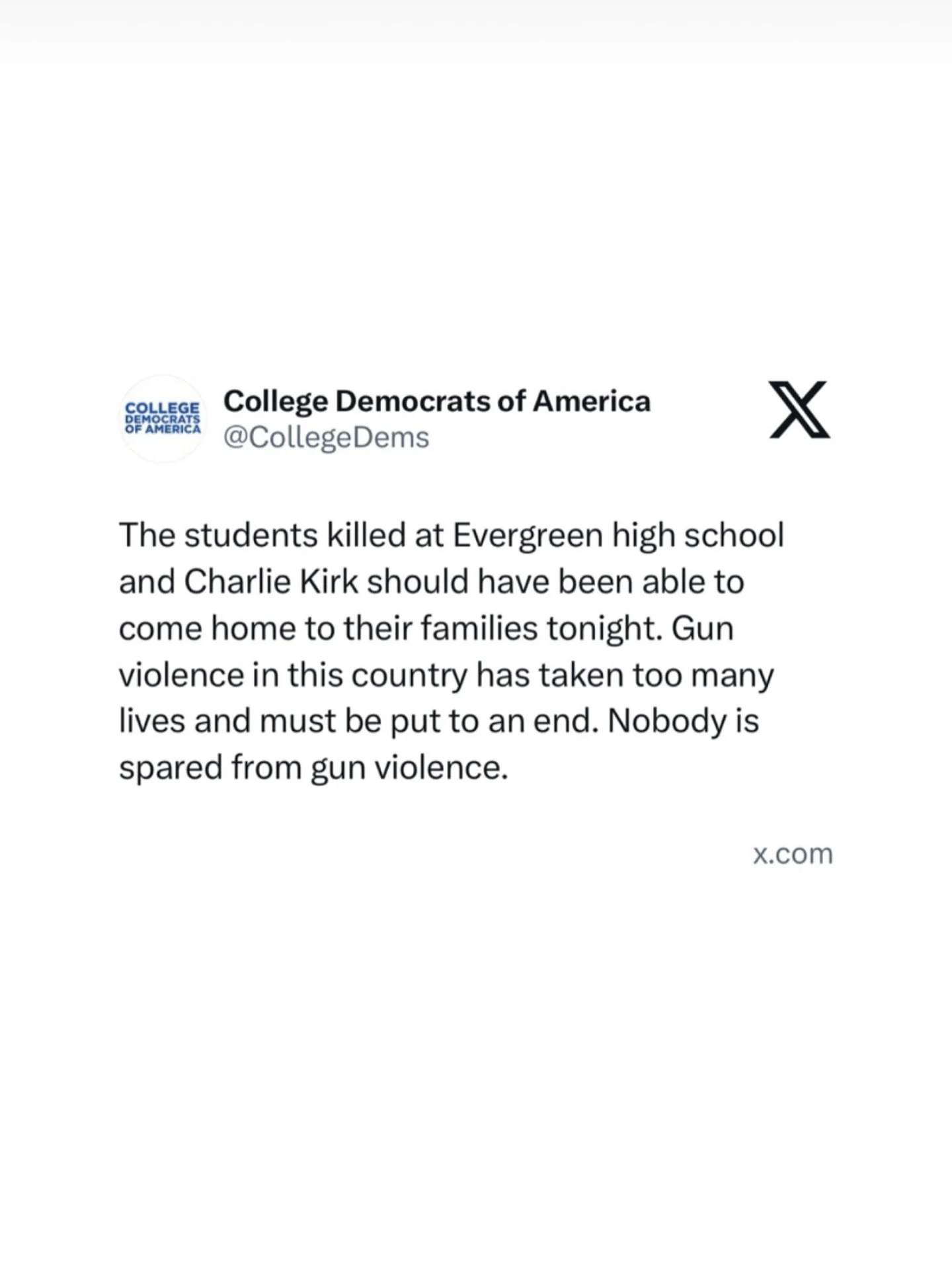 Gun violence is wrong, no matter who the victim is; nobody should have to enter a school fearing that they might lose their life.