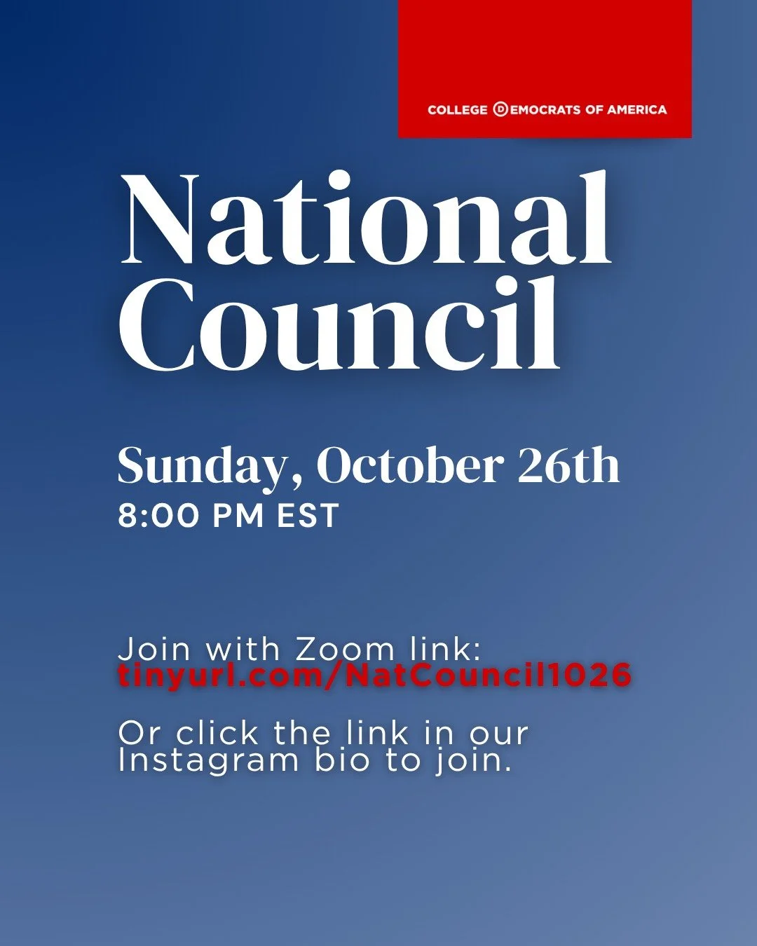 Come to our National Council Meeting this Sunday, October 26th, at 8:00 PM EST! Join with the link above or in our bio. This is an important meeting about the future of CDA, so be sure to attend!