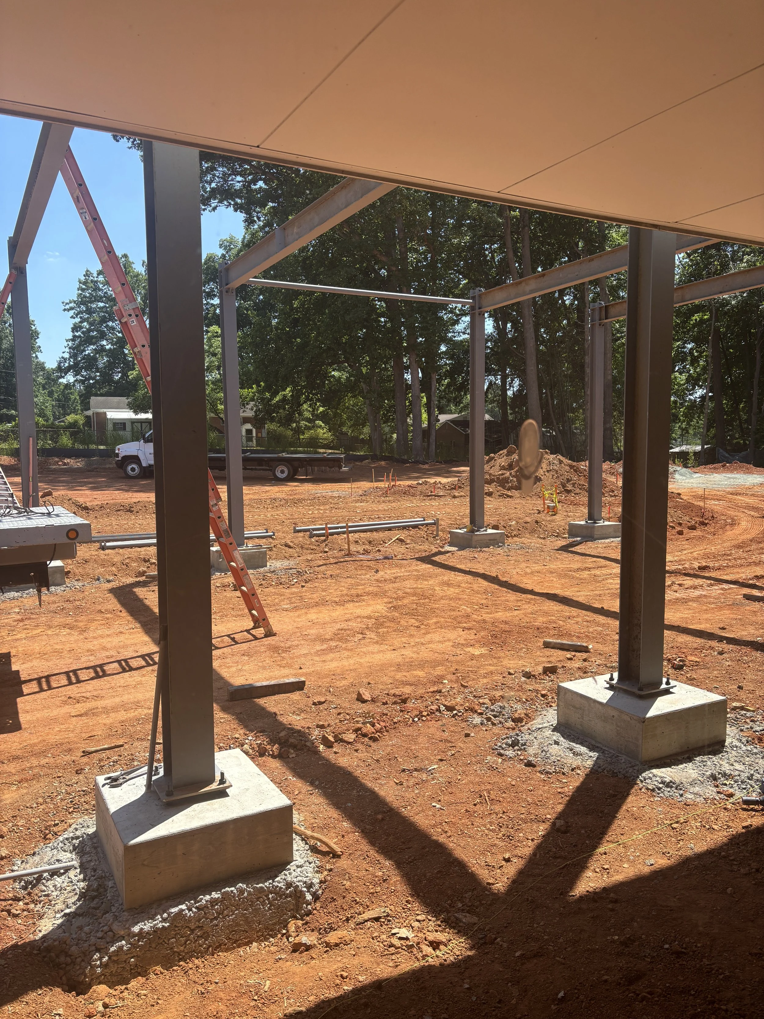 Steel beams are in