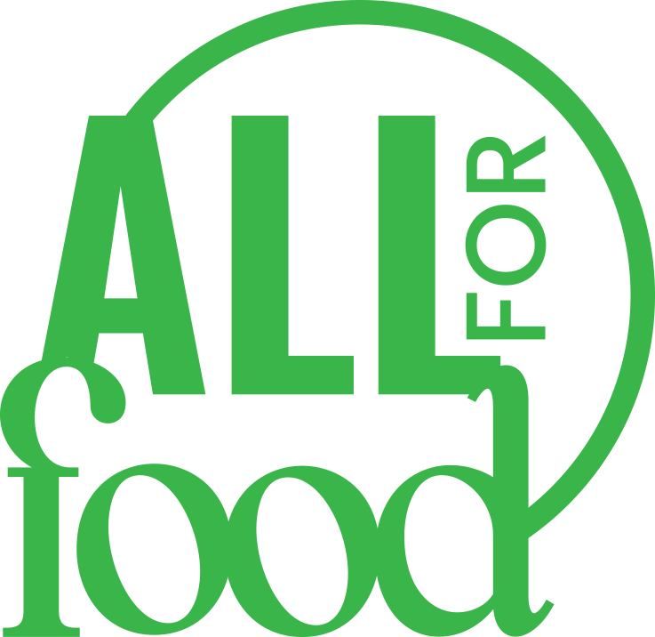 Green circular logo with the words "ALL FOR food" written inside.