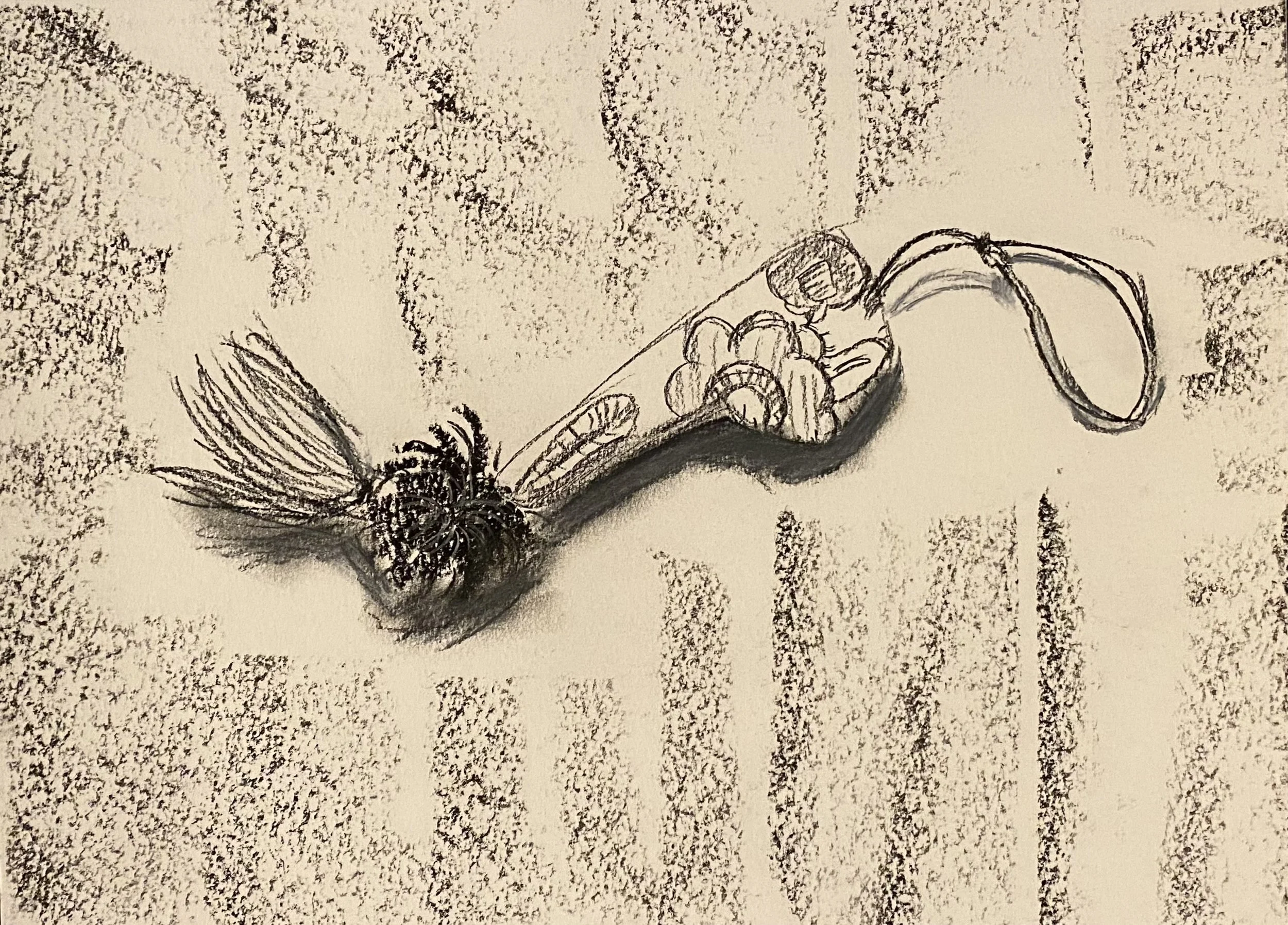 P, 2023, charcoal on watercolor paper, 9'' x 12''