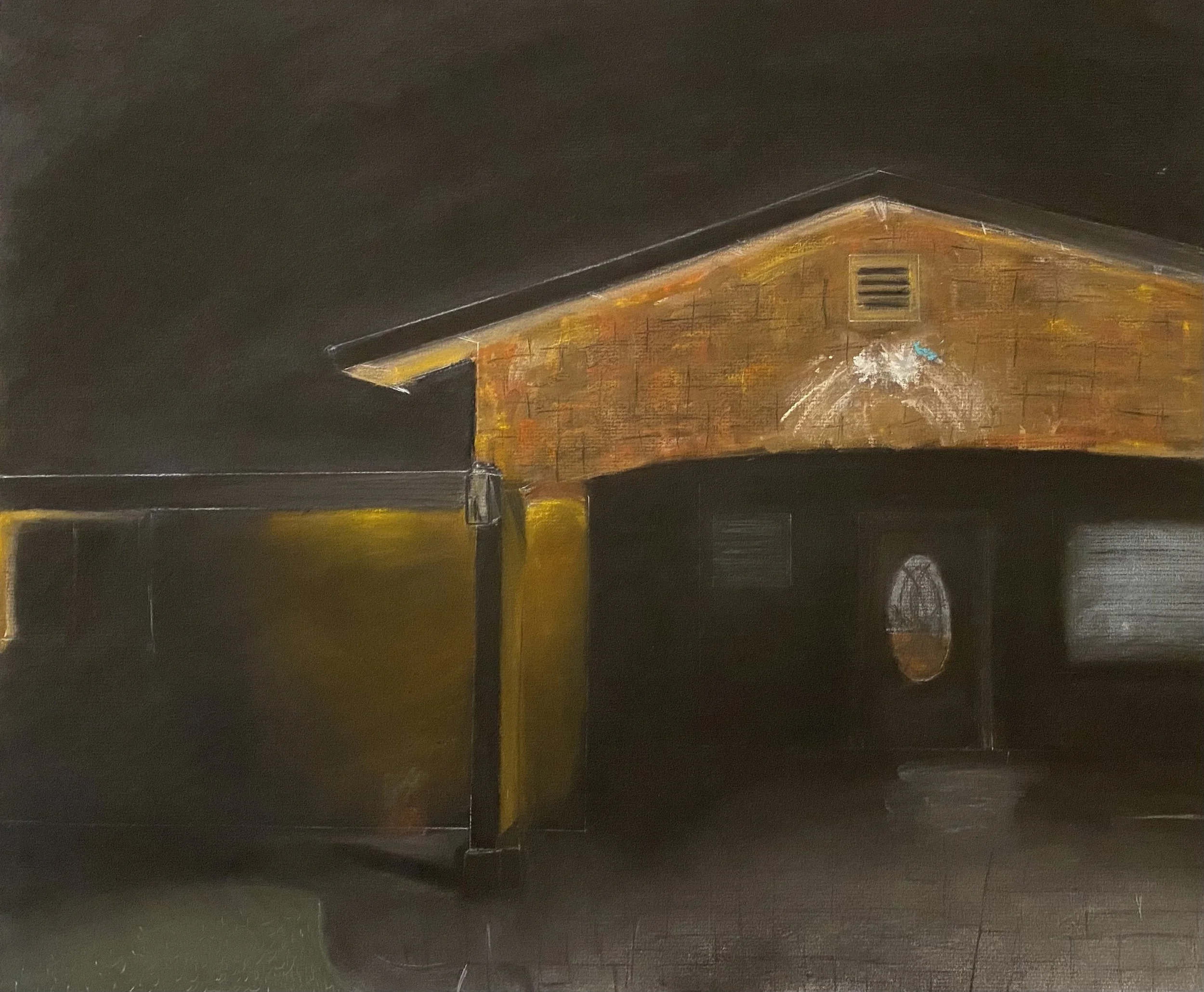Ninrs’ House, March 2023, colored pastels and charcoal on black paper, 18'' x 21½''