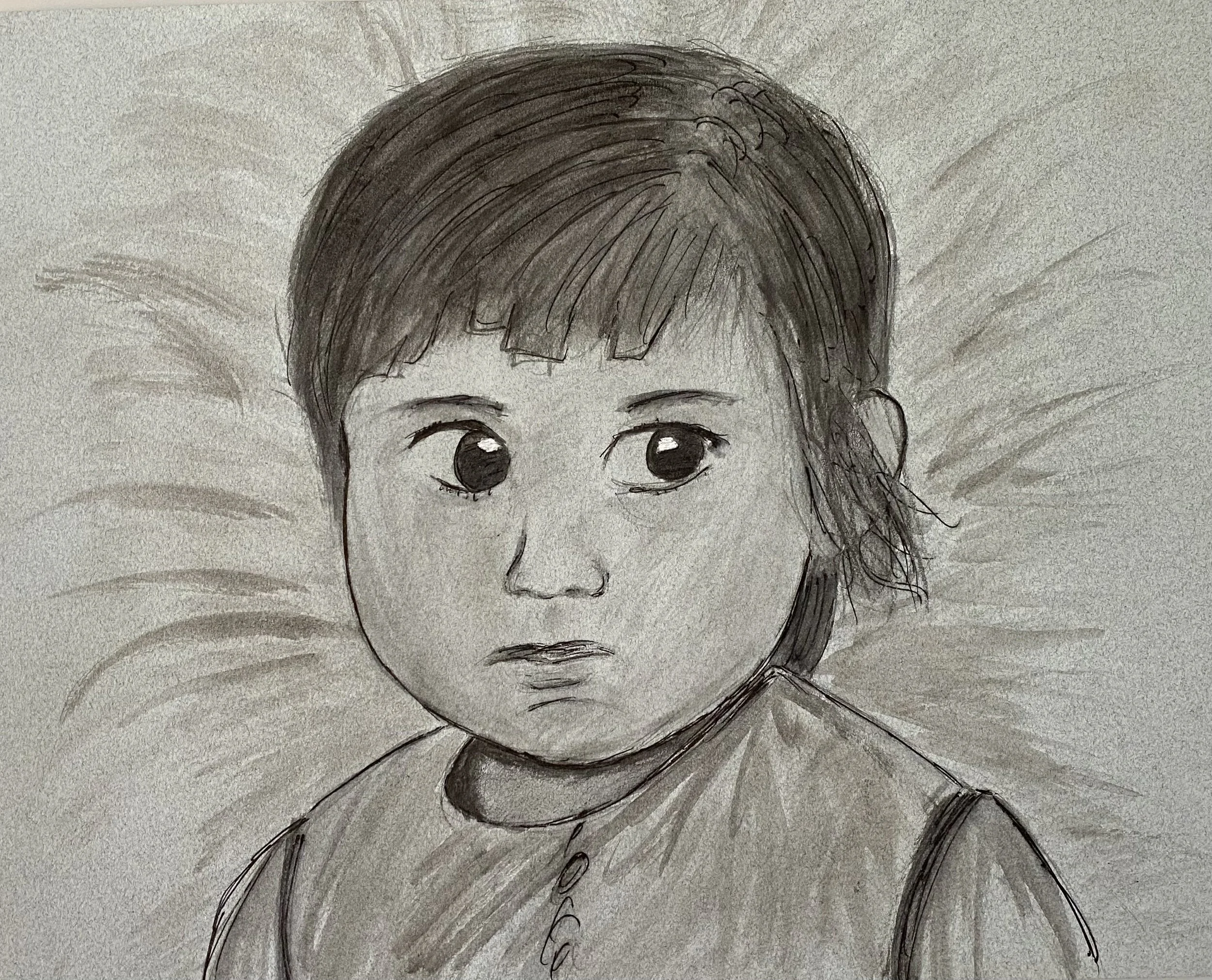 Momsey Dear no. 1, 2023, ink on colored paper,  9'' x 11''