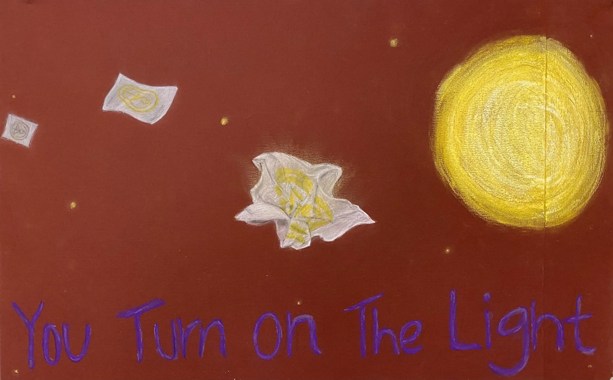 You Turn On The Light, 2023, pastels on construction paper, 14½'' x 22¾''
