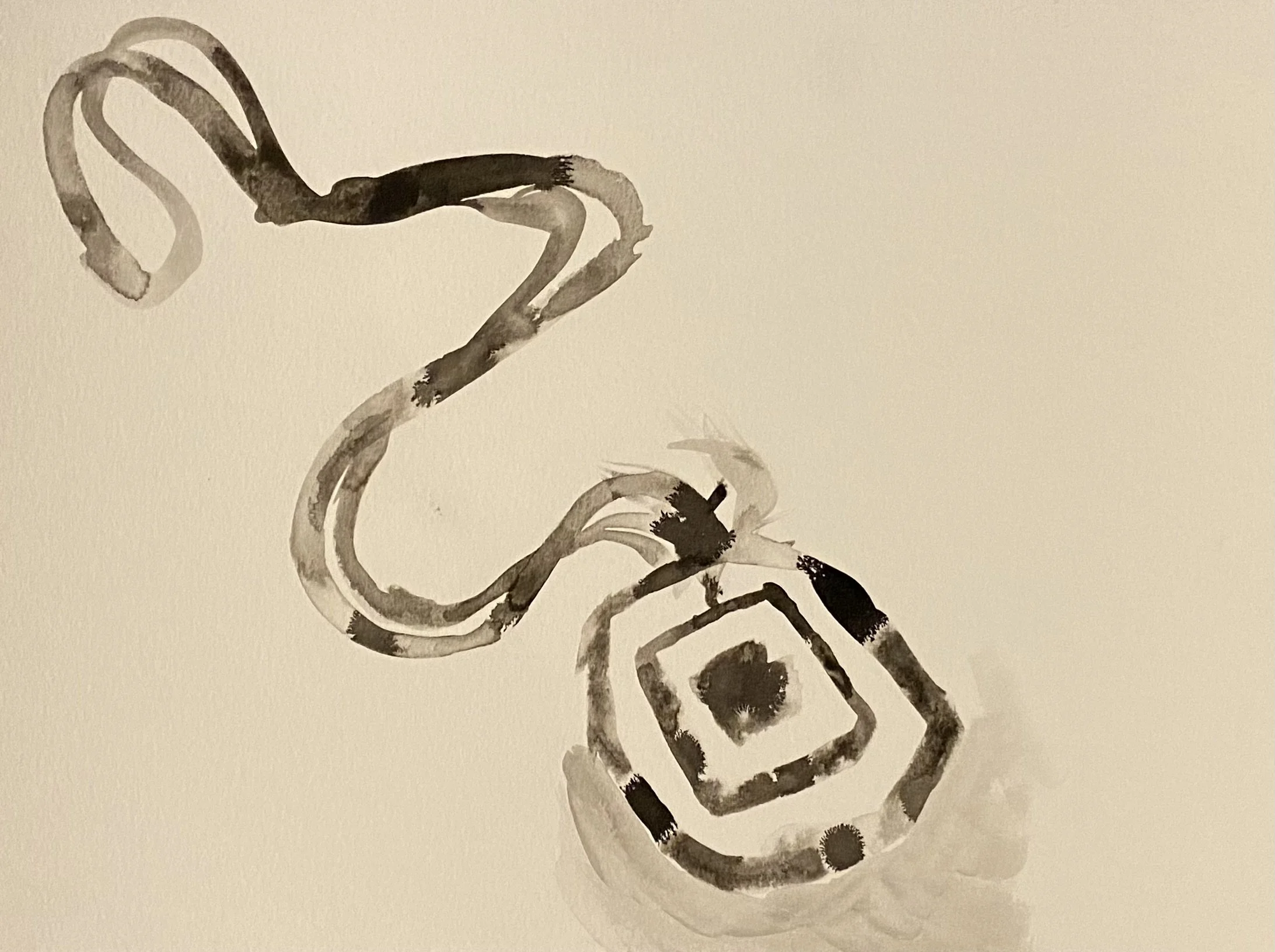 Clock, 2023, ink on watercolor paper, 
9’' x 12’'